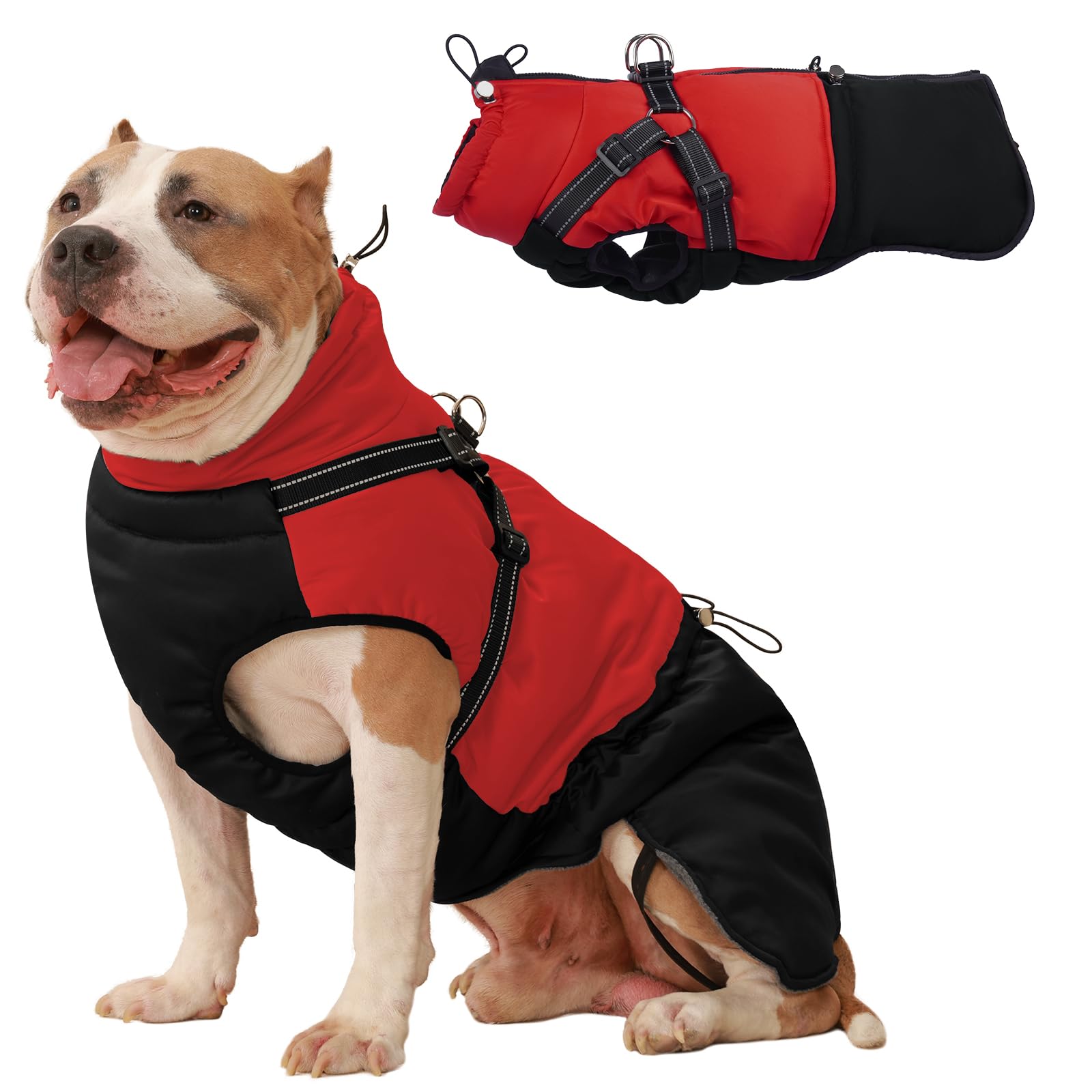 Abrigo Perro Mediano - Resistente al Agua Chaqueta Caliente Abrigo Arnes Perro, Ropa Perro Mediano Invierno Chaleco con Cremallera, Rojo XL