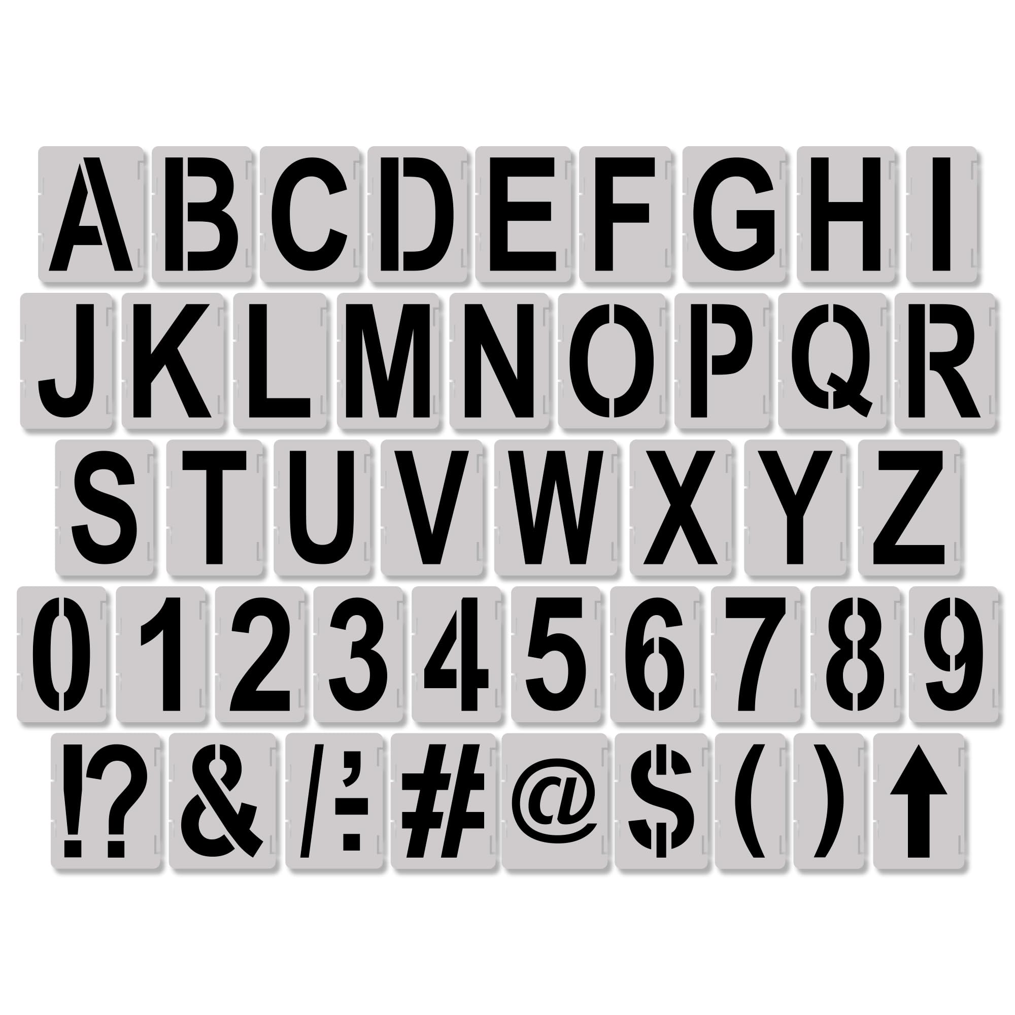 7 Inch (45 Pieces) Interlocking Alphabet & Number Stencil Kit - Complete Set with All Letters - Durable & Reusable Classic Font for Small to Medium