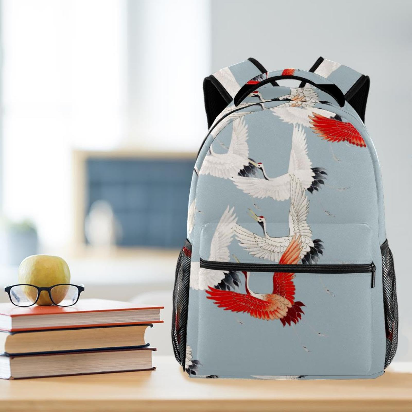Zaino scolastico per uomini e donne, borsa da viaggio per computer portatile con gru volanti, zaino leggero per università, zaino casual per libri