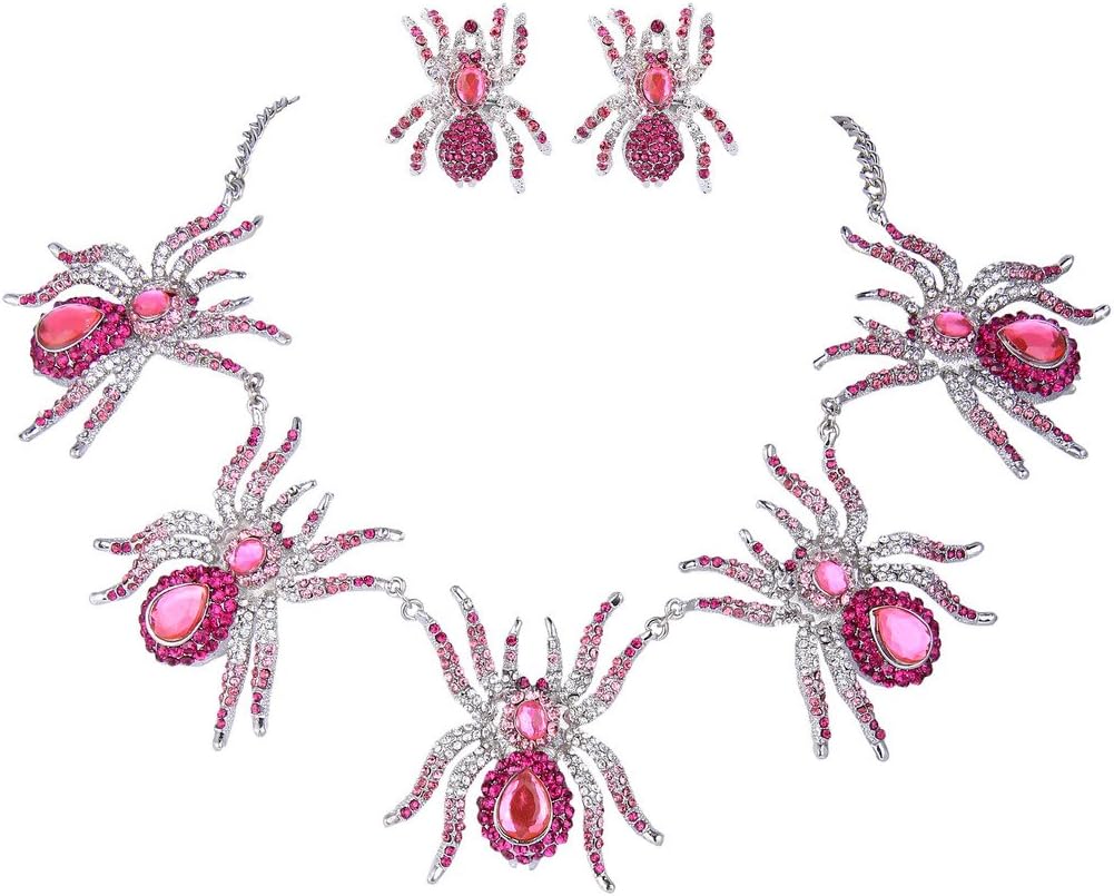 EVER FAITH Women's Austrian Crystal Rhinestone 5 Spider Insect Necklace Earrings Set
