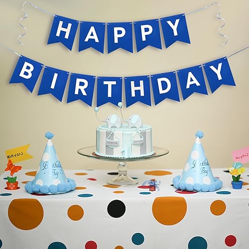 Miniatura 5 de Imtively Cartel azul de feliz cumpleaños, decoración de banderines de feliz cumpleaños para decoración de fondo de fiesta de cumpleaños, suministros