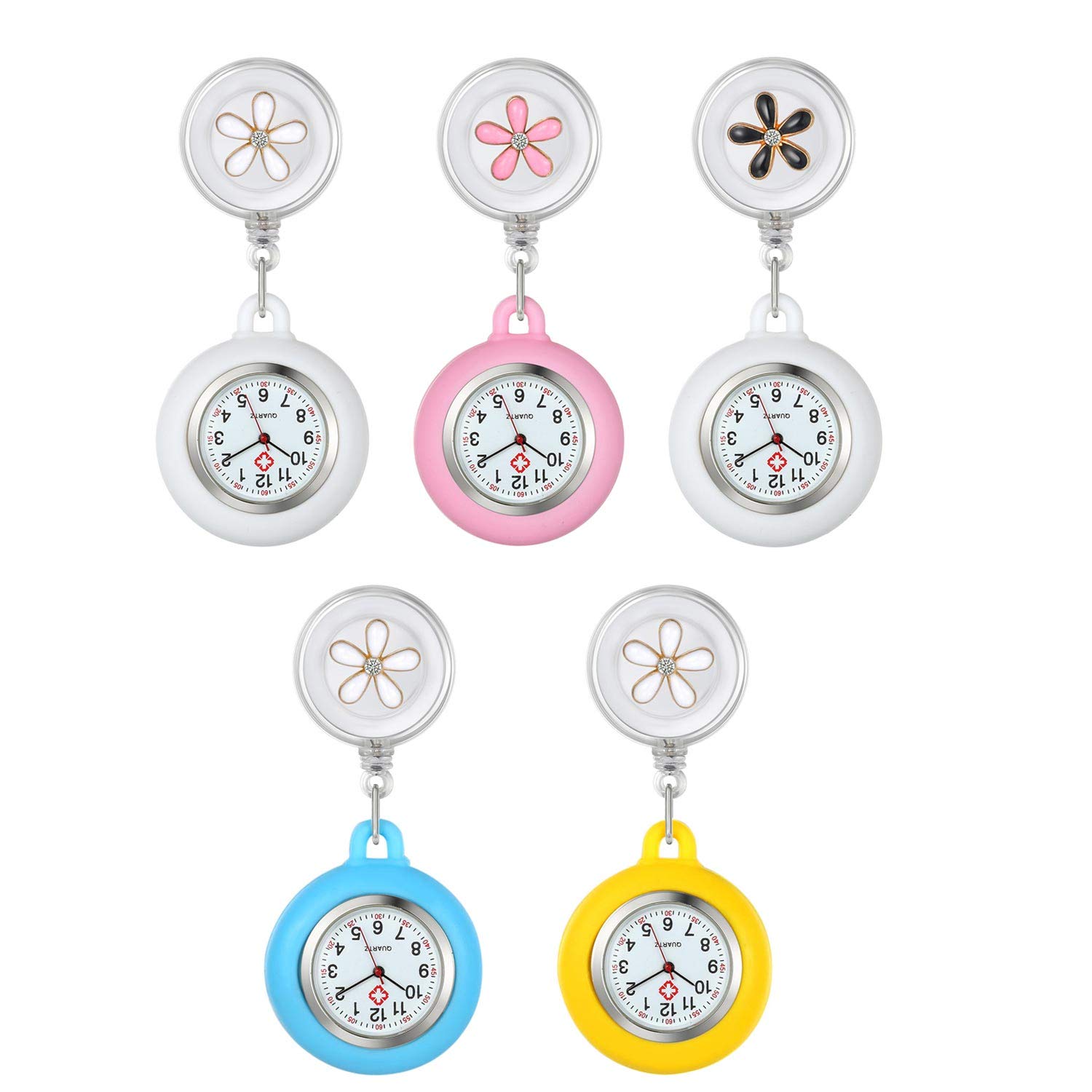 Lancardo Lots of 5 Lapel Watch for Nurses Doctors Clip-on Hanging Nurse Watches Cute Leaves Pattern Silicone Cover Badge Stethoscope Retractable Fob Watch (B083YZ7SQP) Amazon Price History, Amazon Price Tracker
