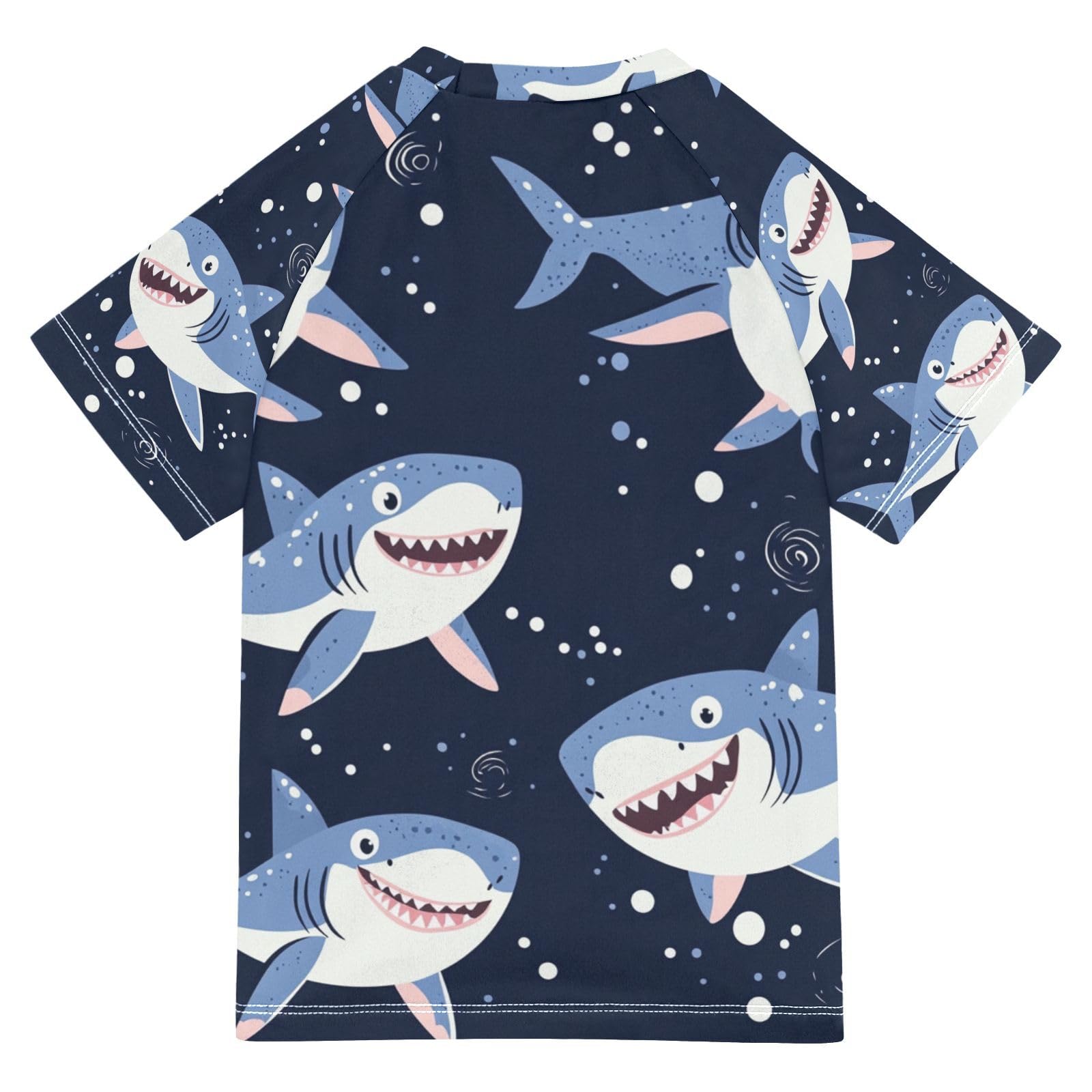 Jucciaco Boys Swing Shirts Shark Cartoon Fish Ocean Rashguard Short Sleeve Kids T-Shirts Sun UPF 50+
