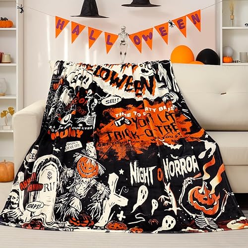 Tupmnbry Manta de otoño de calabaza, decoración de Acción de Gracias, manta de hojas de otoño, manta de franela súper suave para cama, sofá y