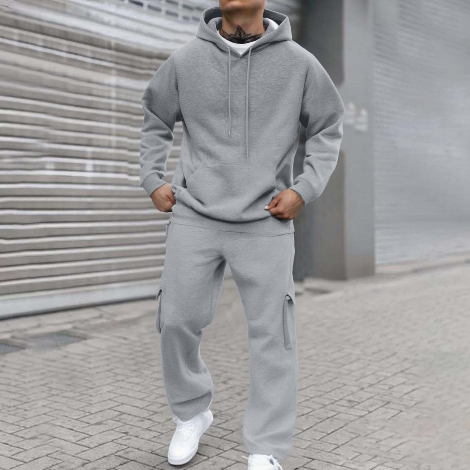 Chándal para hombre 2 piezas sudadera con capucha y pantalones algodón aireado Y2K
