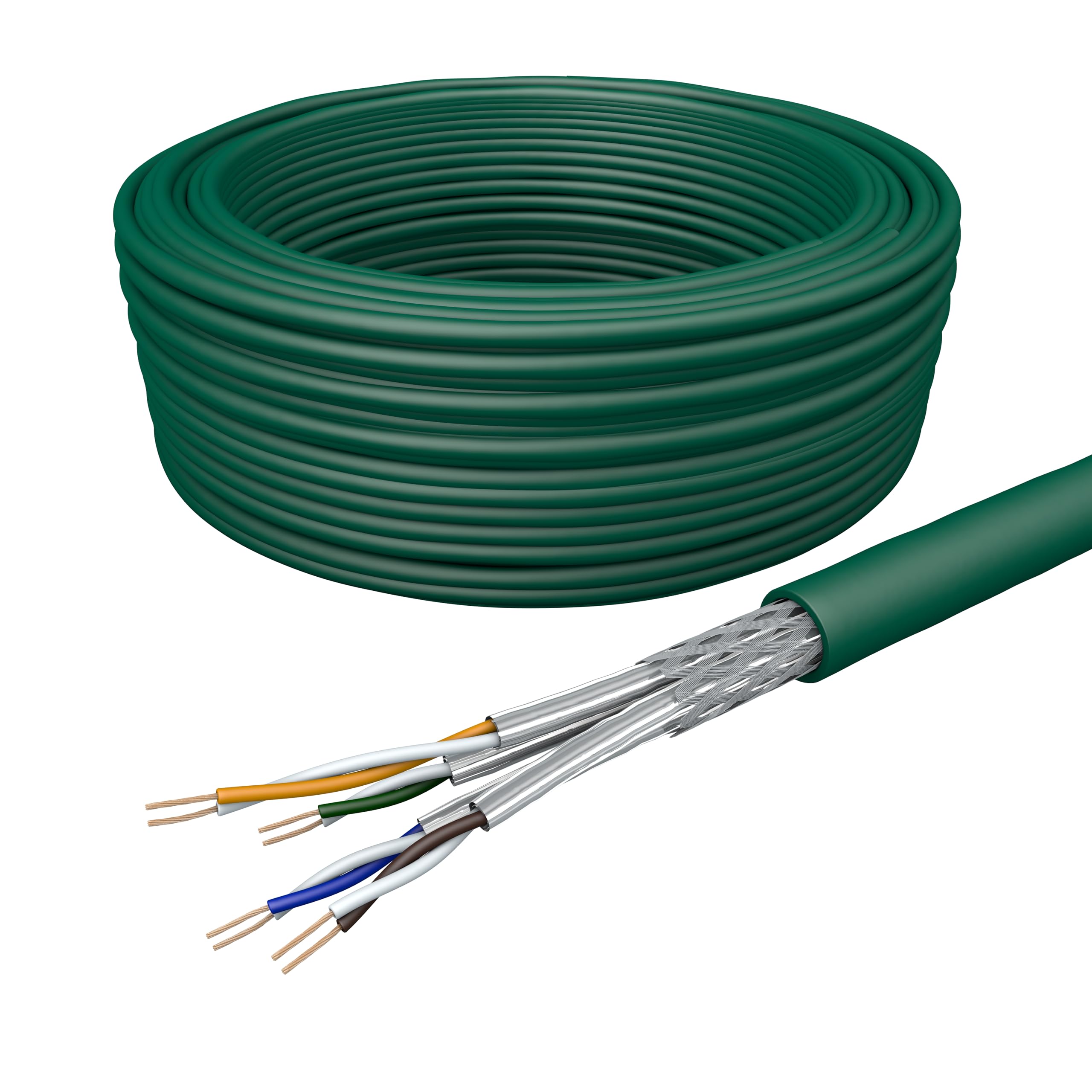 Draka Cavo di rete patch LAN, flessibile, 100 m, Cat 7 S/FTP PiMF LSZH, senza alogeni, AWG 26/7, cavo di installazione PoE, 100% rame UC900 Flex 10 Gbit/s, verde