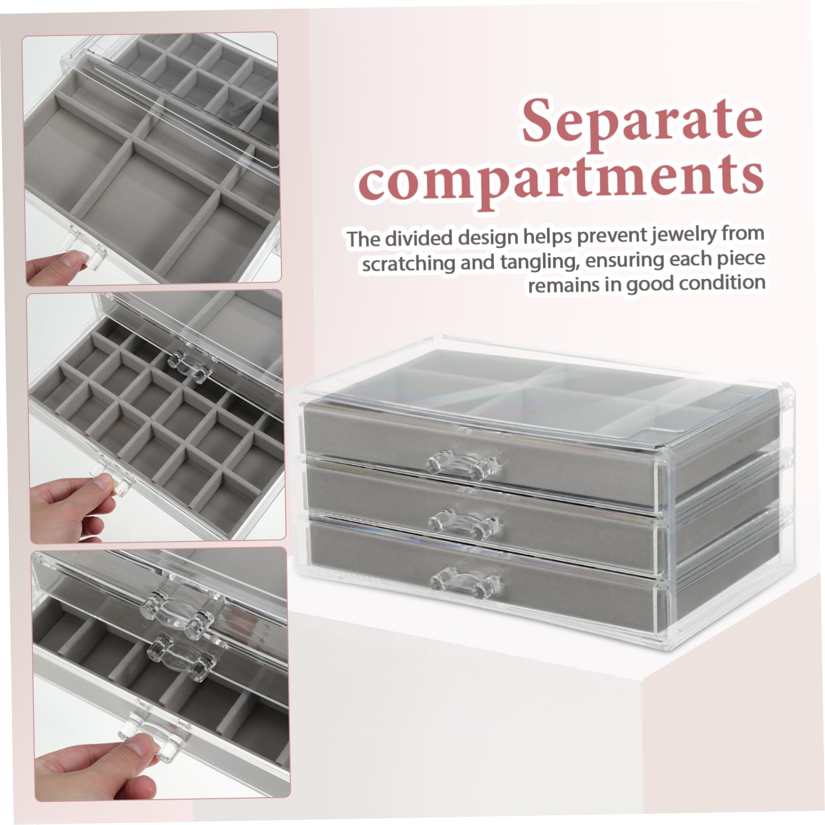 VALICLUD Contenitore per Gioielli con Scomparti Separati Porta Orecchini e Anelli Organizzatore Trasparente per Collane e Braccialetti Design Salvaspazio per Cassetti e Borse da Viaggio