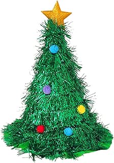 Christmas Tree Hat, Green Conical Santa Hats With Star Topper, Novelty Fun X mas Parties Headwear,X mas Dress Up Hats
