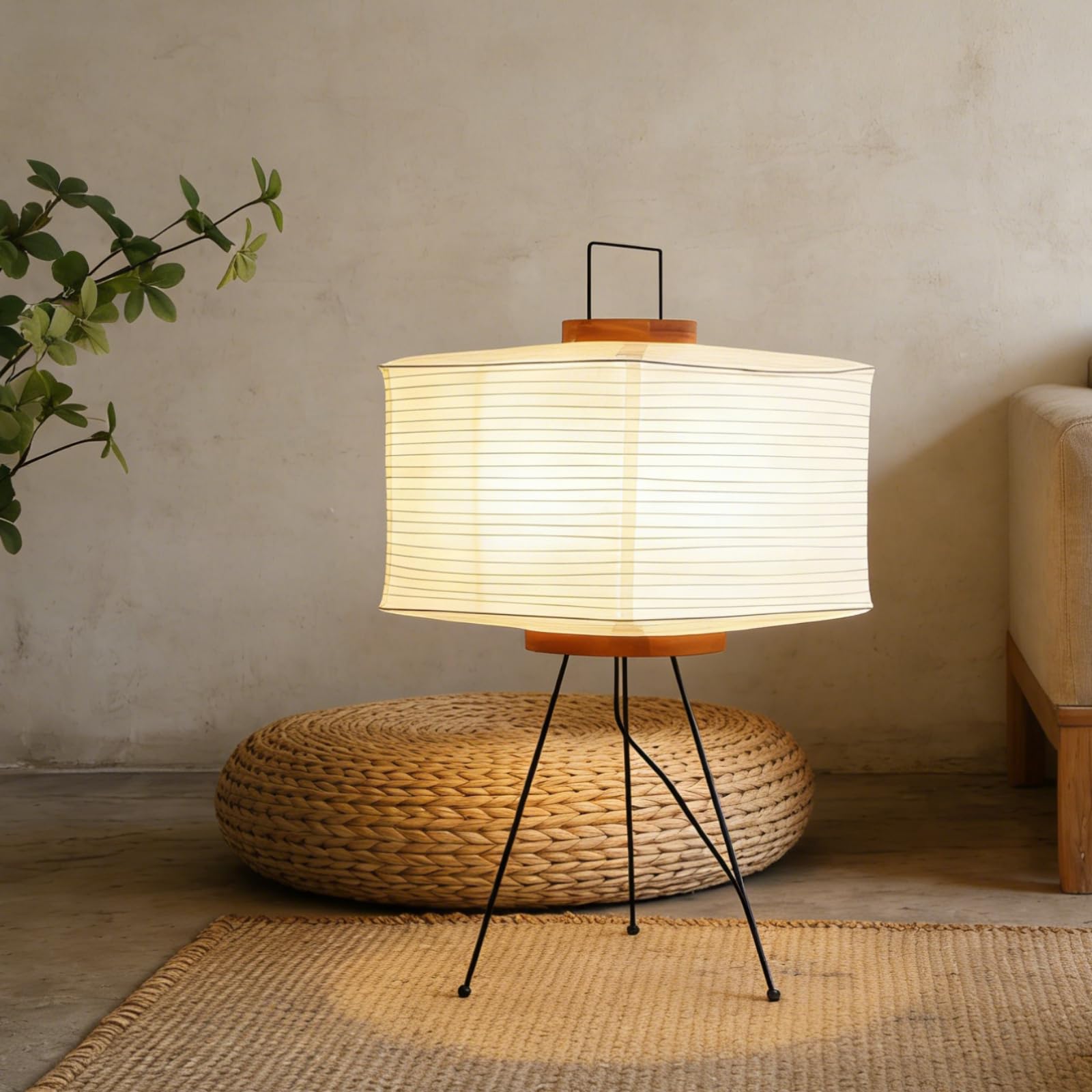 Noguchi Paper Floor Lamp, Akari Rice Paper Lamp, Lantern Lamp with Washi Paper Shade, Ideal for Living Room, Bedroom, Office and Japandi Décor