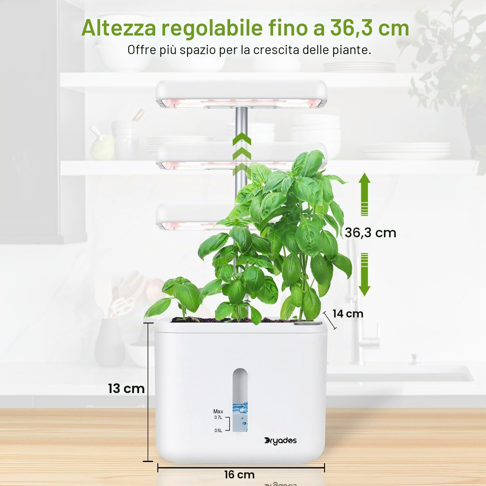 Fioriera da giardino per interni sistemi di coltivazione per piante da pavimento, piccolo sistema di giardinaggio intelligente con luce LED di crescita da 17 W, timer automatico, vaso di irrigazione