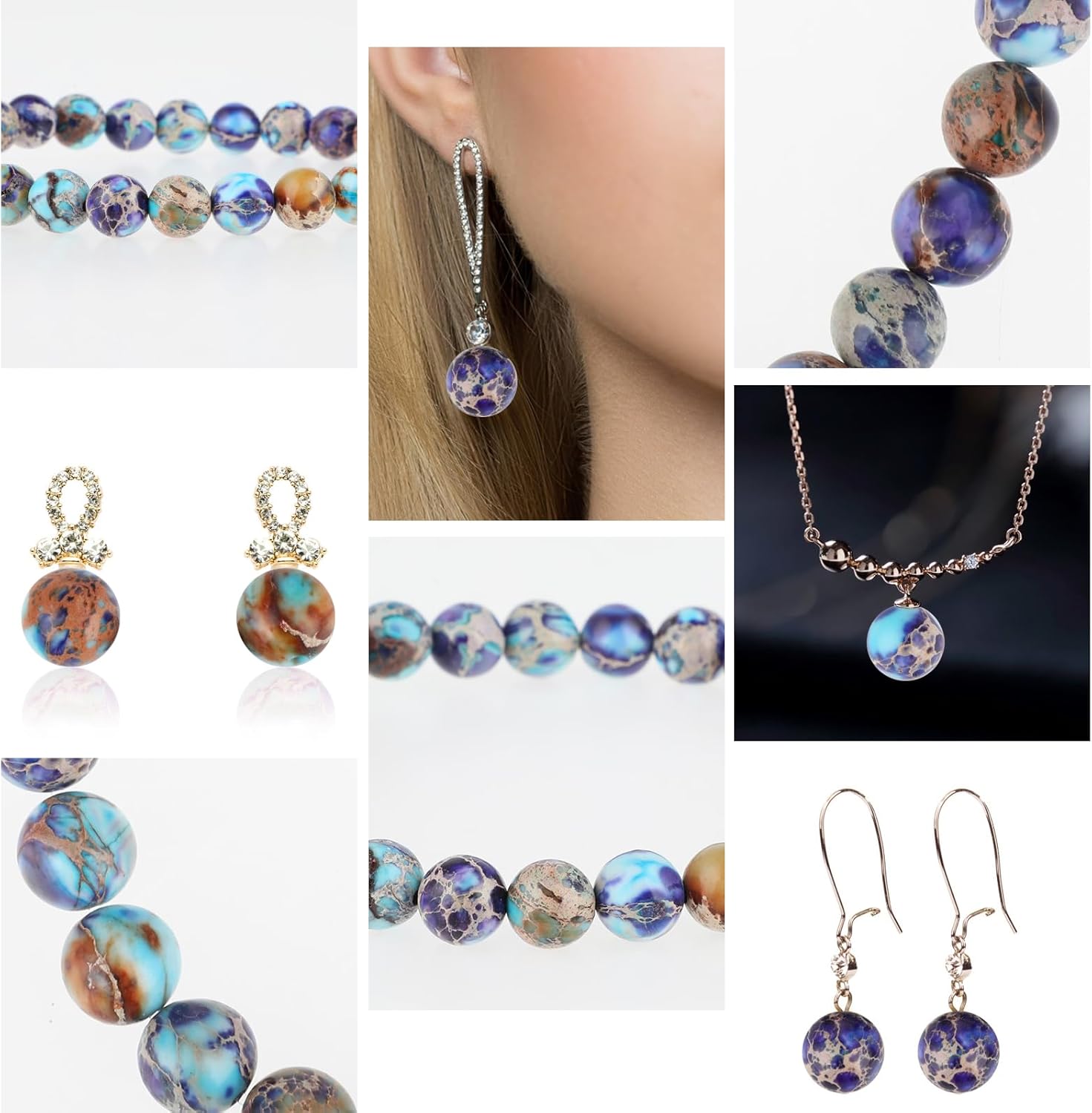 47Pcs 8MM Imperial Sea Sediment Gemstone Beads Natural Round Stone Beads Jasper Beads for Jewelry Necklace Bracelet Making(Multicolor B) - Image 4