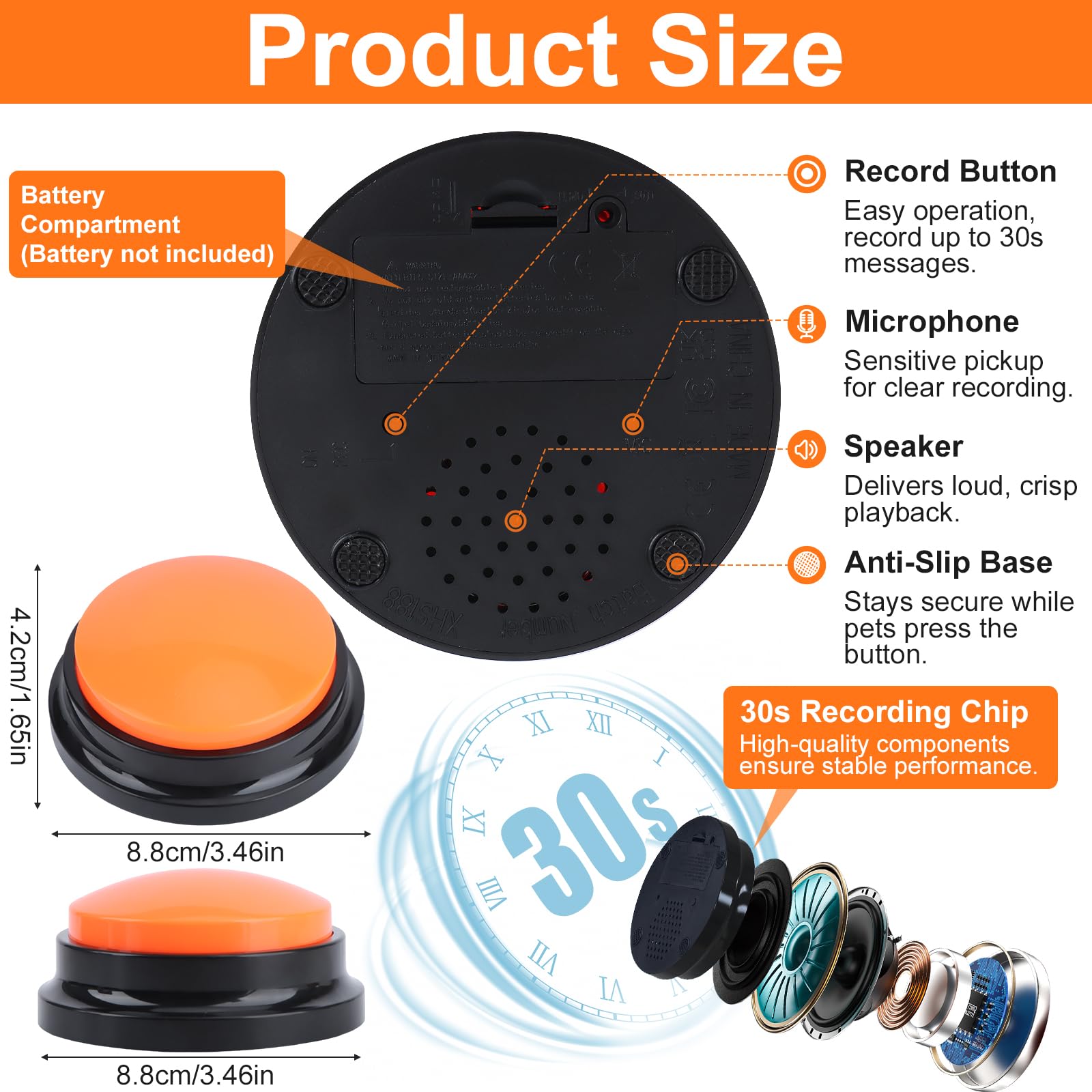 Buzzer Chien, Lot de 10 Boutons de Communication pour Chien, avec 2 Autocollants, Buzzer Enregistrable pour Interagir avec Les Chiens