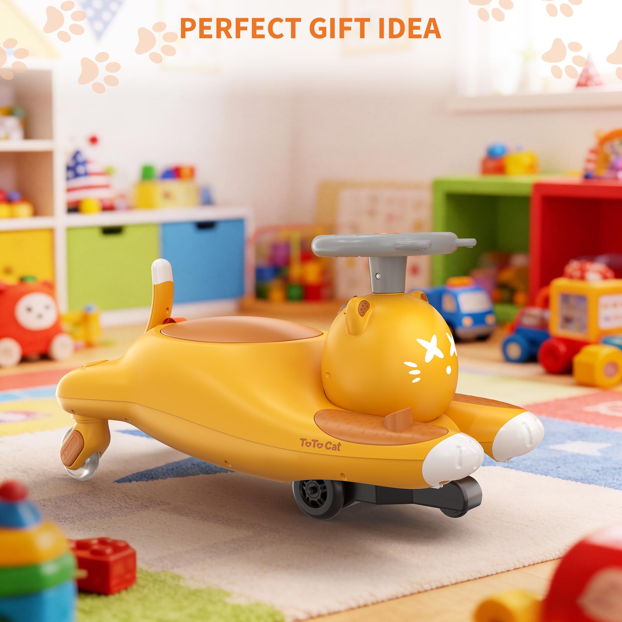 2-en-1 Voiture électrique Enfant 6V Type Wiggle Car à pédales - Moteur 45W - 2 Vitesses - Direction 360° - 2 Places - Roues LED + Musique sans Fil - Couleur : Marron (Standard UE)