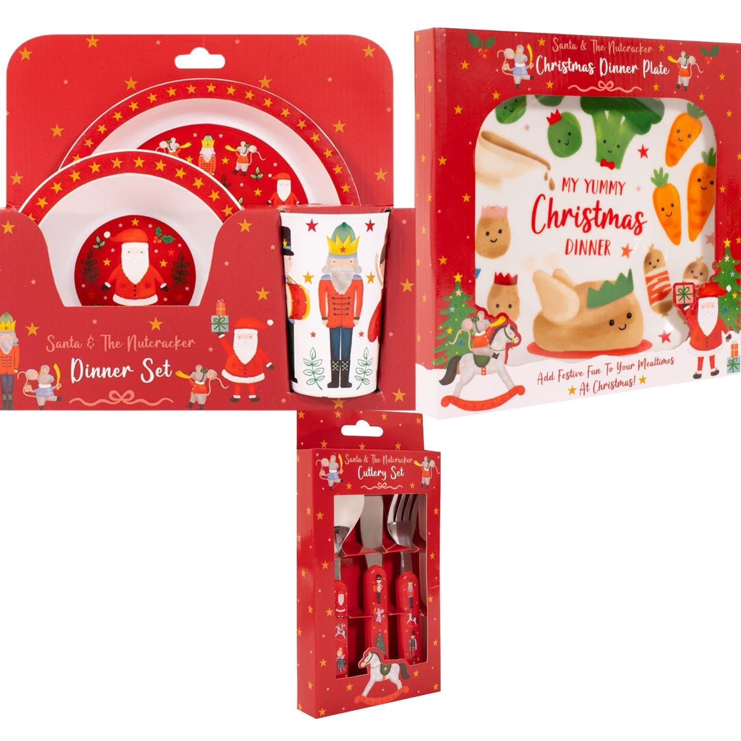 Yöl Full Dinner Set Christmas Kids Toddler Dinner Set With Ceramic Plate And Cutlery Set Xmas Lunch Table Decoration Stocking Filler Bowl Cup Tumbler