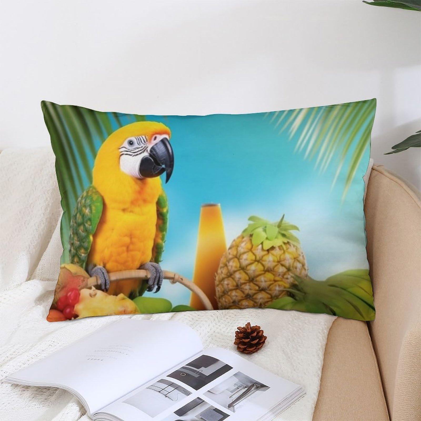 NTVOWPZO Decoration Throw Pillow Covers 12 "x20 Pillowcases Covers Summer Parrot Pineapple Birds Soft Pillowcases Modern Farmhouse Home Decor Sofa Cushions Covers for Couch Bed Living Room