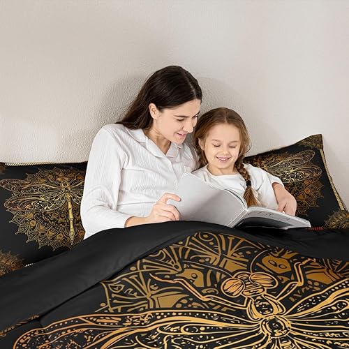 Miniatura 5 de Erosebridal Juego de ropa de cama de libélula gótica, juego de edredón de mandala hippie dorado, bohemio, floral, juegos de edredón y juegos de