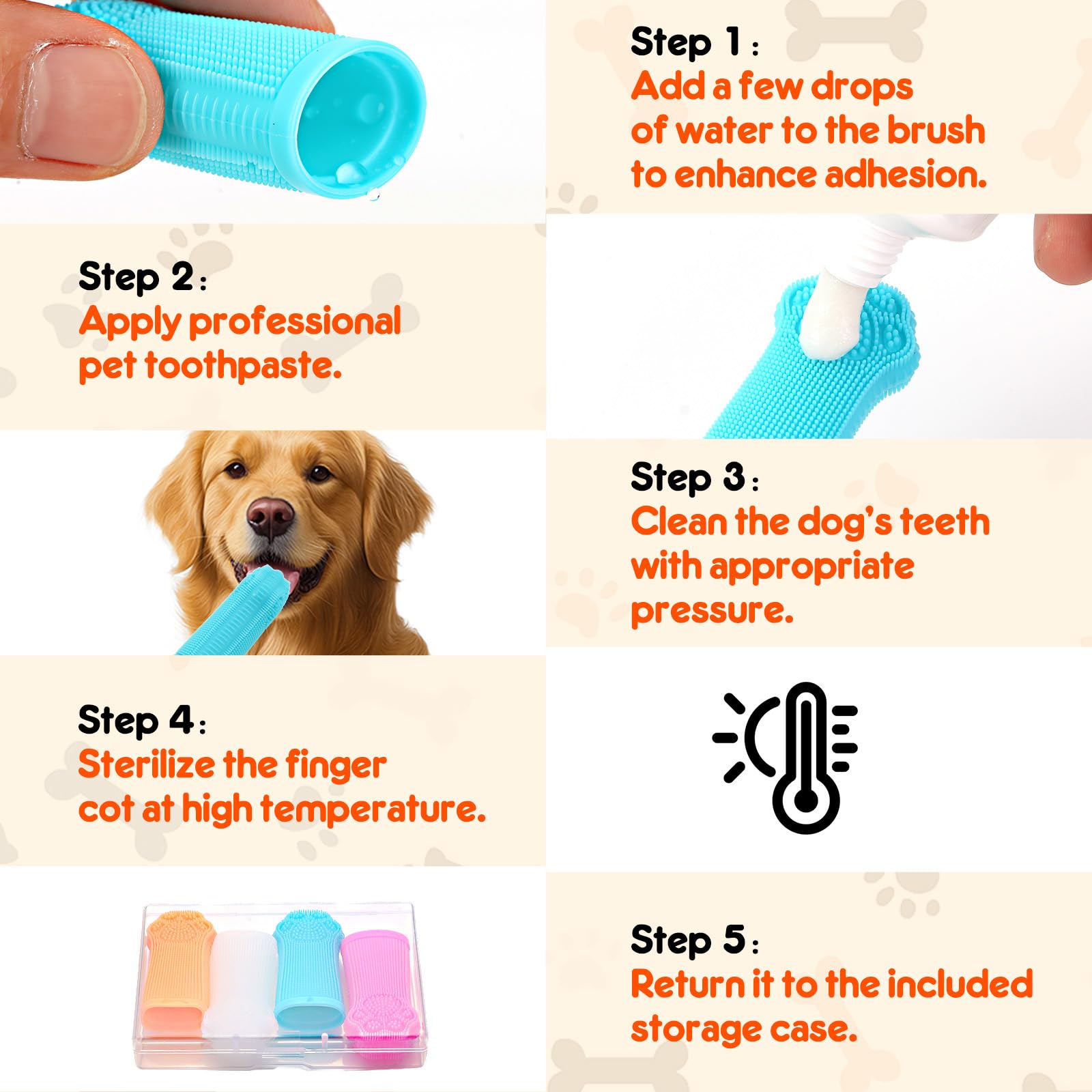 Dog Finger Toothbrush, 4-Pack Finger Toothbrush for Dogs, Upgraded Pet Tooth Brushing Kit, A Fun Dog Teeth Cleaning Tool That Also Doubles as A Gum Massage, Suitable for Medium and Large Dogs. - image 5