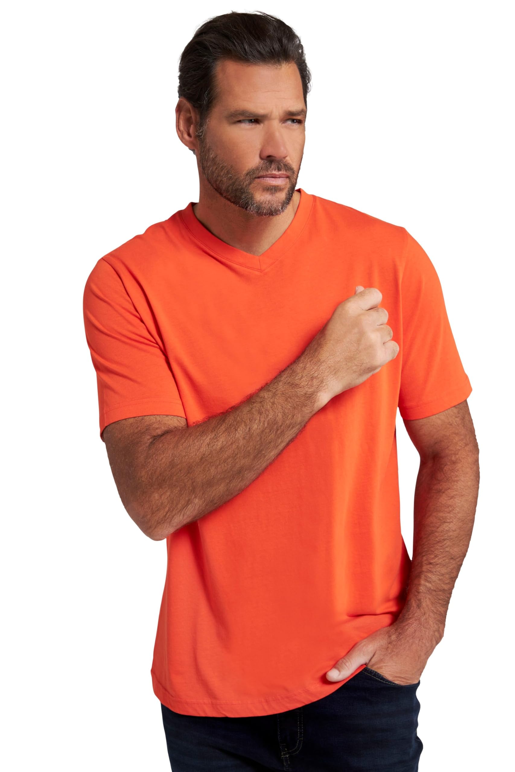 JP 1880 Men's T-Shirt, Basic, V-Ausschnitt, T-Shirt, 7XL Plus Bright Orange