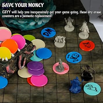 CZYY Blank Erasable Tokens, 100 Reusable RPG Game Counters | Write, Wipe and Reuse, 1.5 in Color Discs, Custom Monster, NPC, Status and Tracker Tokens, For Tabletop Game Nights