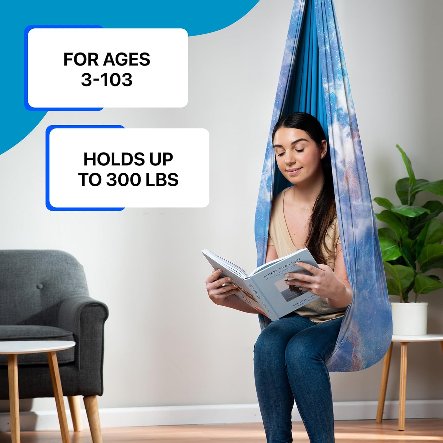 Indoor Sensory Swing for Kids or Outdoor – Holds 300lbs, Double-Layer, & 360° Swivel, Calming Compression Therapy Swing Hammock for Kids & Adults with All Hardware – Sensory-Motor Toys & Gifts