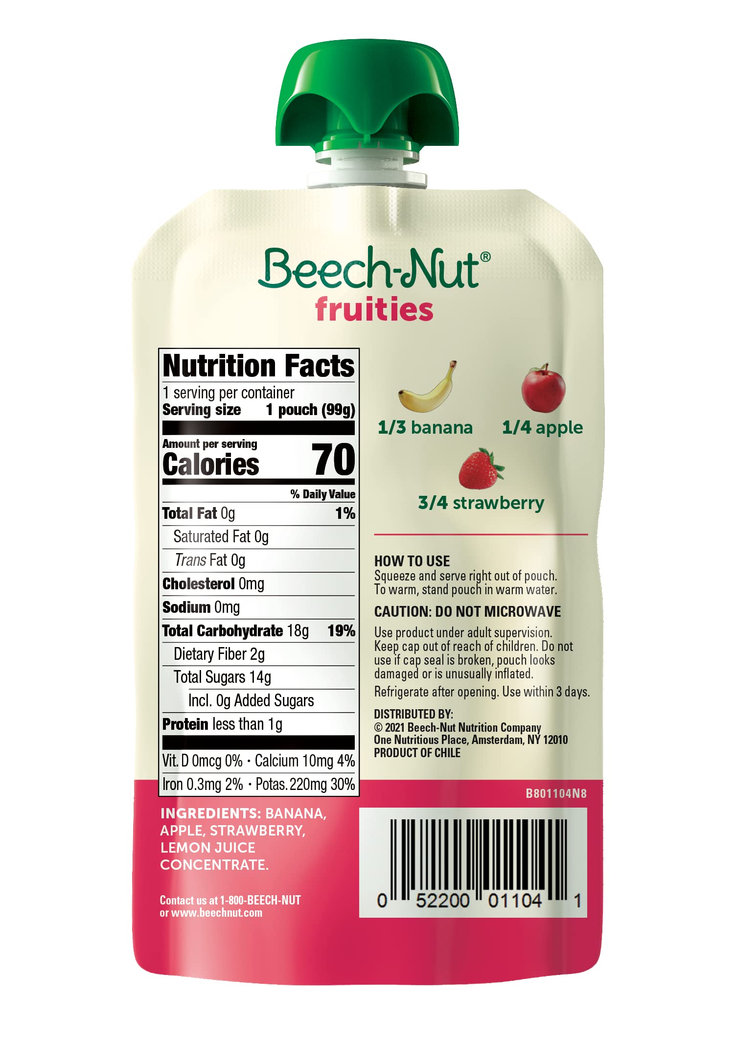 Beech-Nut Fruities Stage 2 Baby Food, Banana Apple & Strawberry, 3.5 oz Pouch