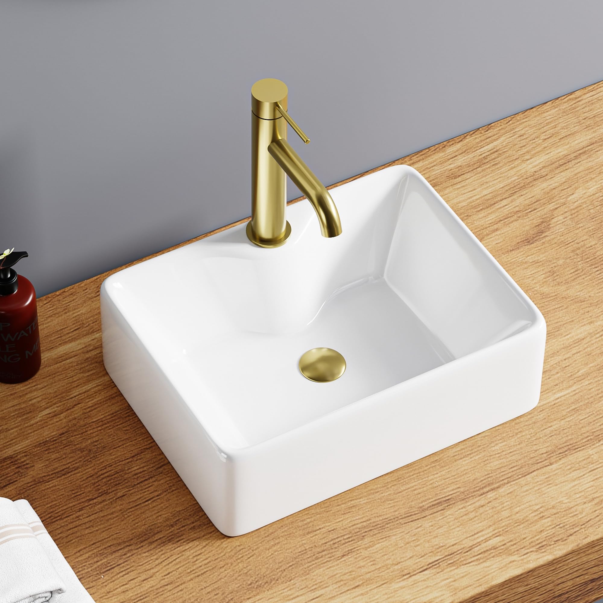 Lavabo rettangolare in ceramica bianca 40 x 30 x 13 cm – Lavabo da appoggio con spiaggia per miscelatore – Design moderno con angoli arrotondati – ideale per il bagno contemporaneo – facile