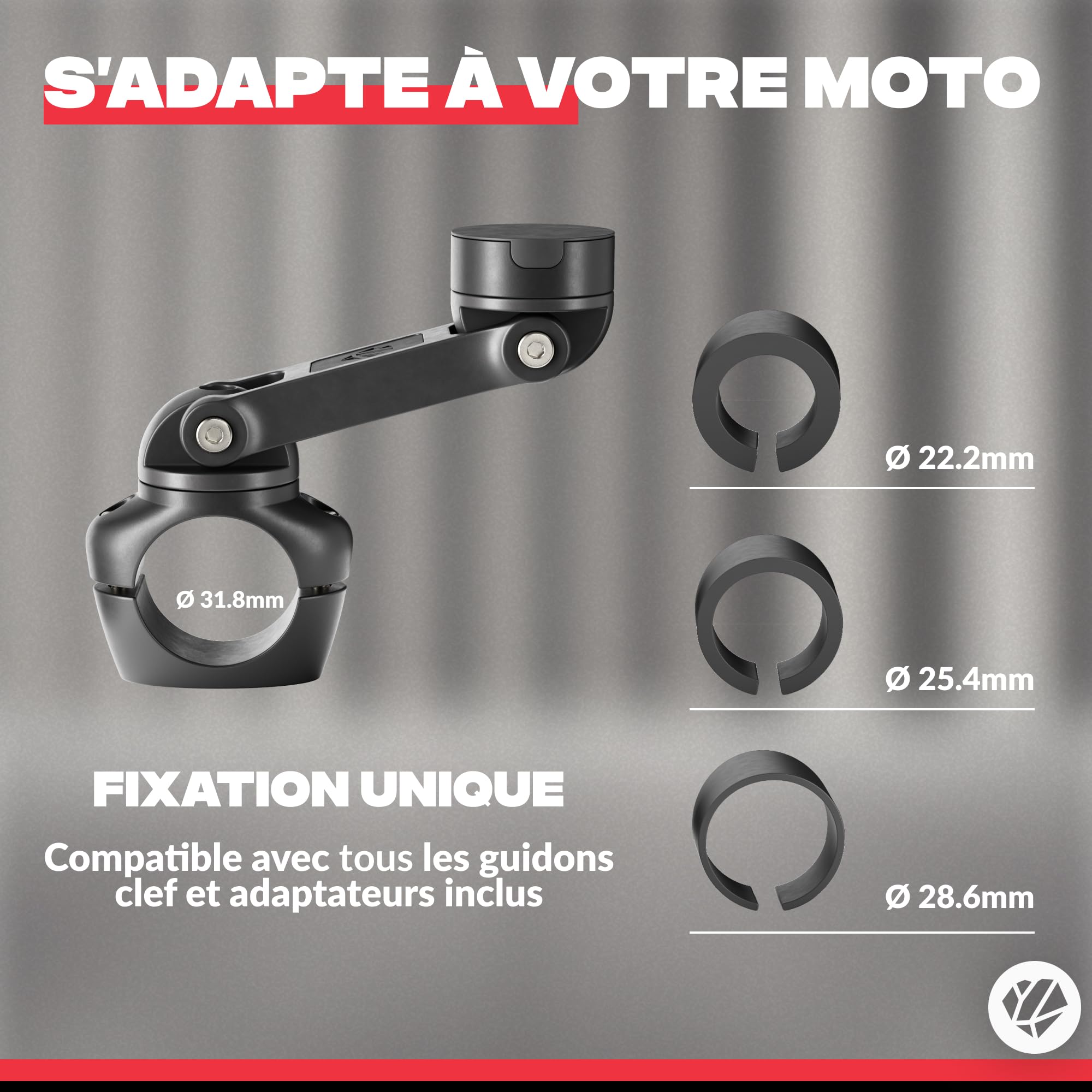 SHAPEHEART innovation française, Support téléphone moto magnétique Pro avec bras articulé et pochette imperméable détachable, absorbe les vibrations. Porte téléphone pour guidon moto, scooter