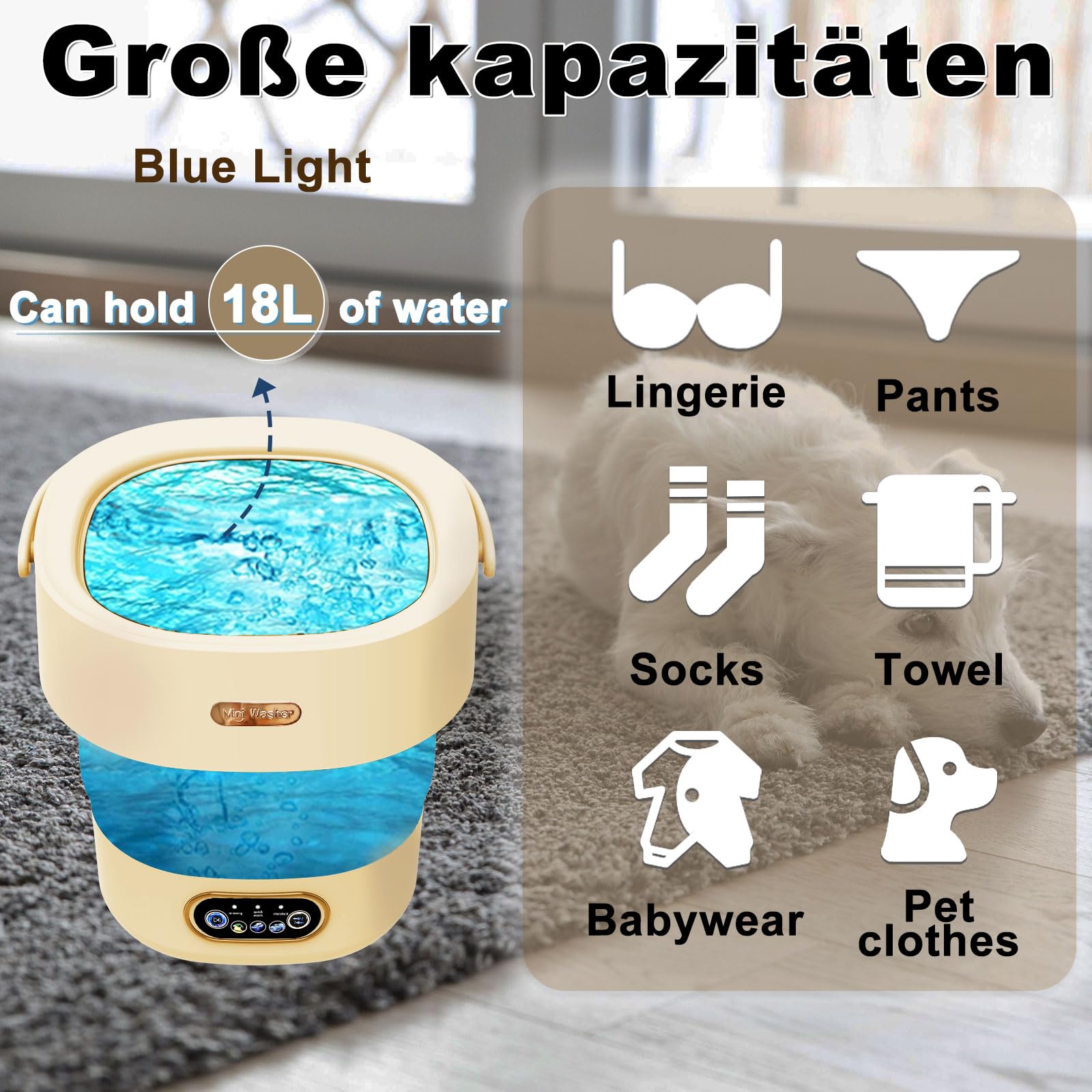 Mini pralka, 16 l, 2,3 kg, 2 w 1, pralka kempingowa, mała, z 3 trybami, głębokie czyszczenie bielizny, ubrania dla niemowląt, mała pralka do mieszkania, sypialni, khaki