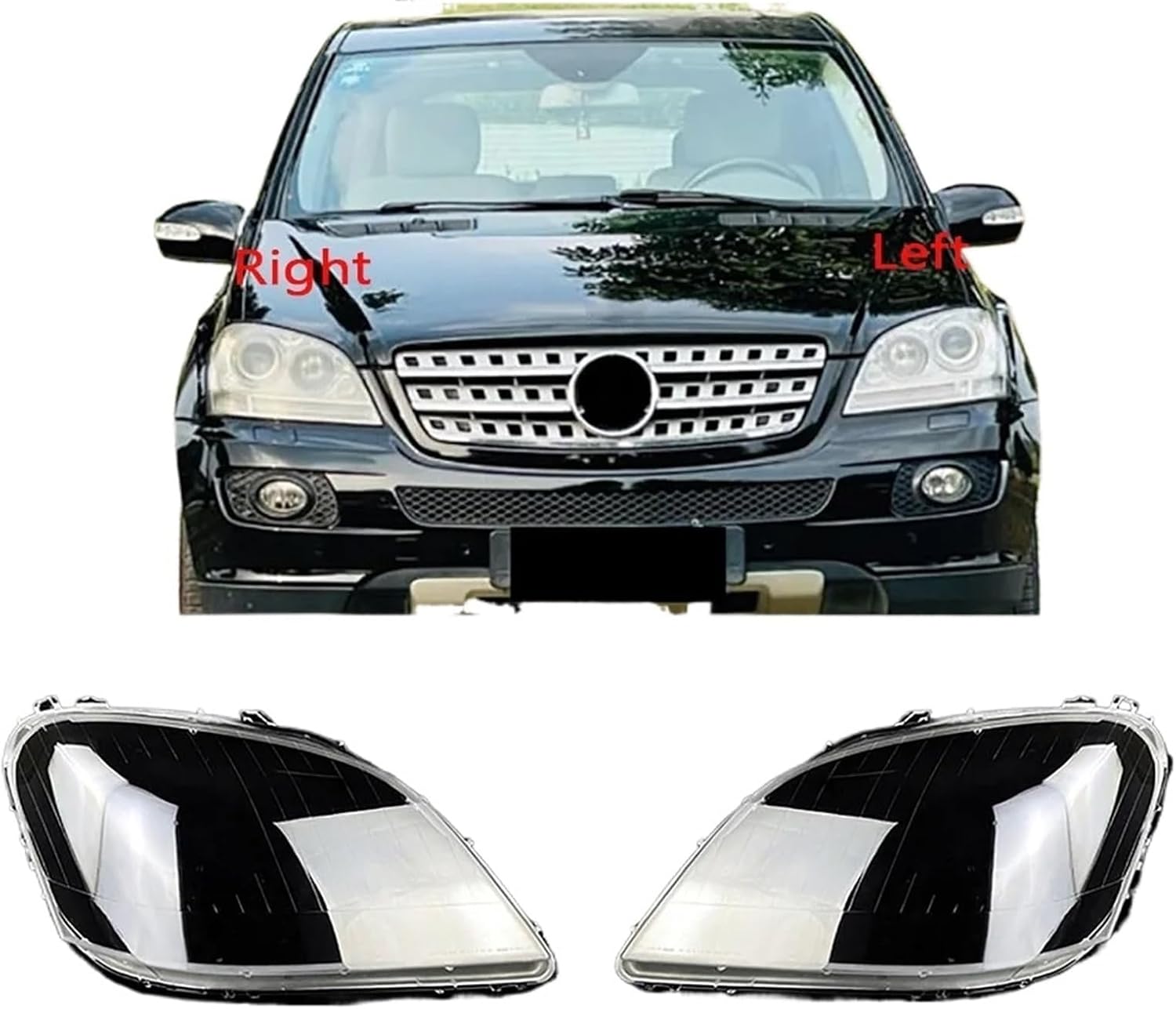 Compatible for Mercedes for Benz W164 ML 2005~2007 Headlamp Transparent Cover Headlight Shell Lens Replace The Original Lampshade Plexiglass(Left) (A Piar)