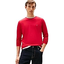 Tommy Hilfiger Uomo Maglietta Maniche Lunghe Stretch Slim Fit Cotone, Multicolore (Medium Red), M