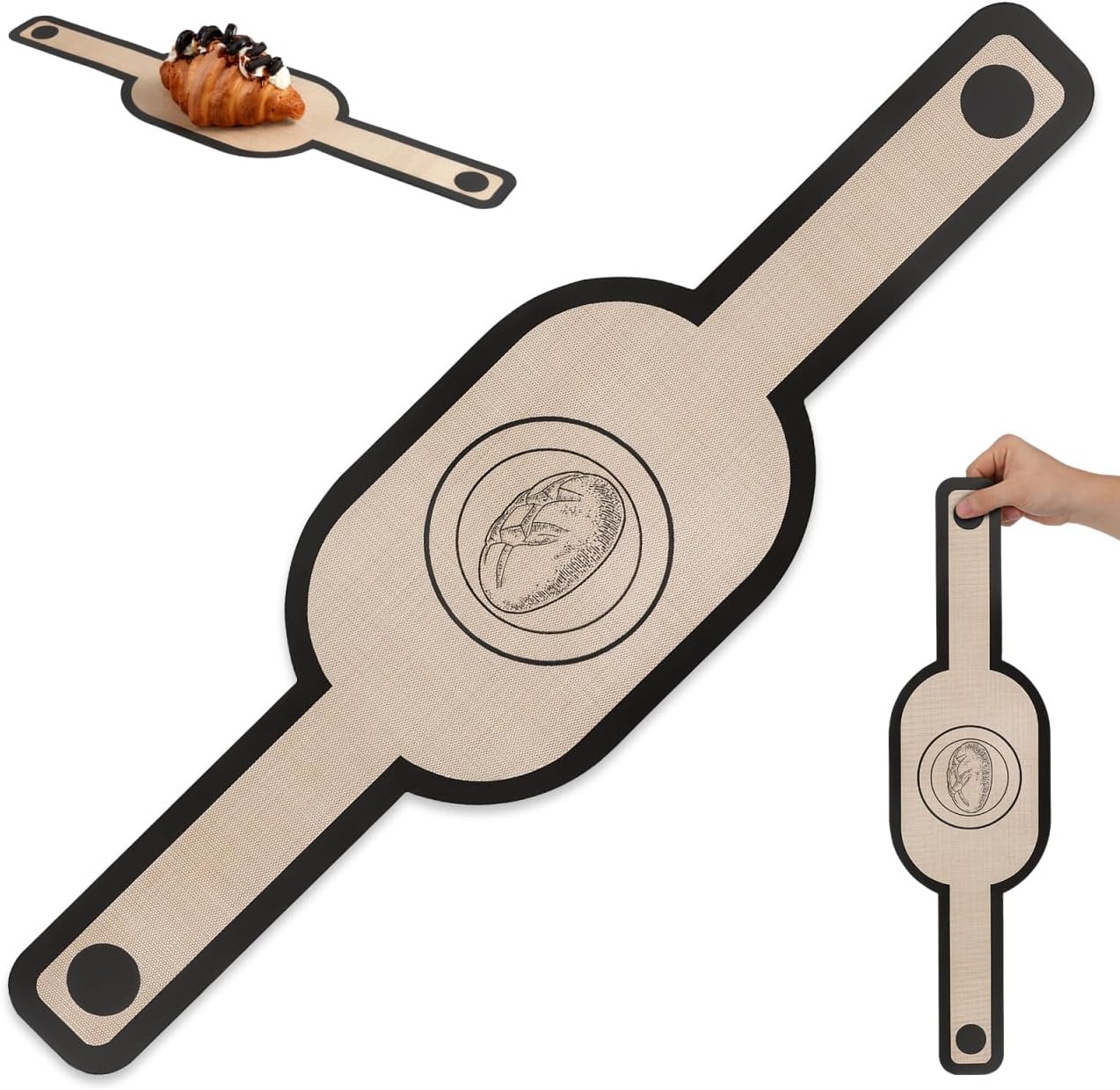 Cabilock Silicone Baking Mat with Long Handles, Reusable Sourdough Bread Sling, Heat Resistant Dutch Oval Liner Baking Mat for Home Use Easy Dough Transfer
