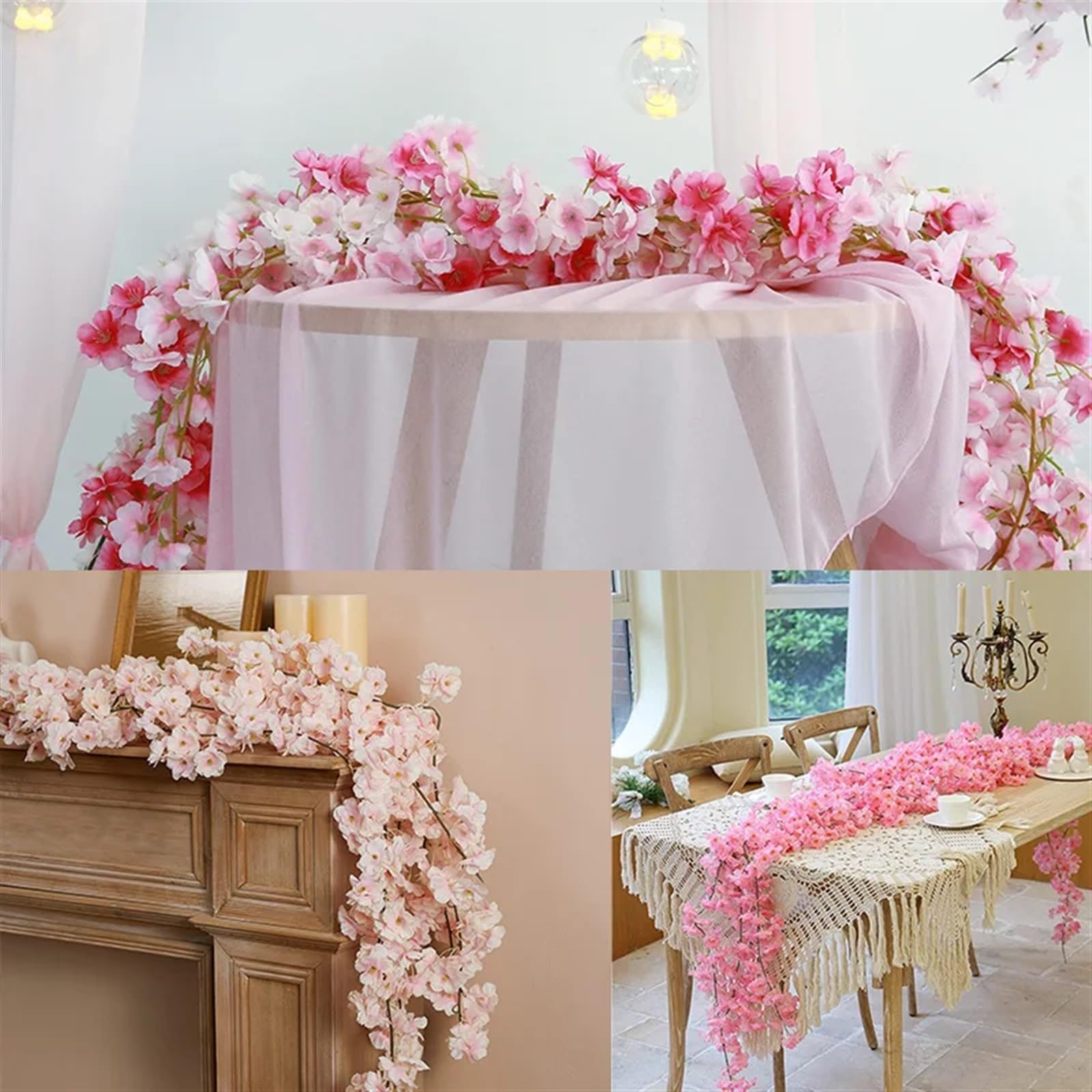 Girlanda rattanowa. Różowa girlanda z wiśni, pnącza, łuk ogrodowy, dekoracja weselna, domowa(1.8m pink)