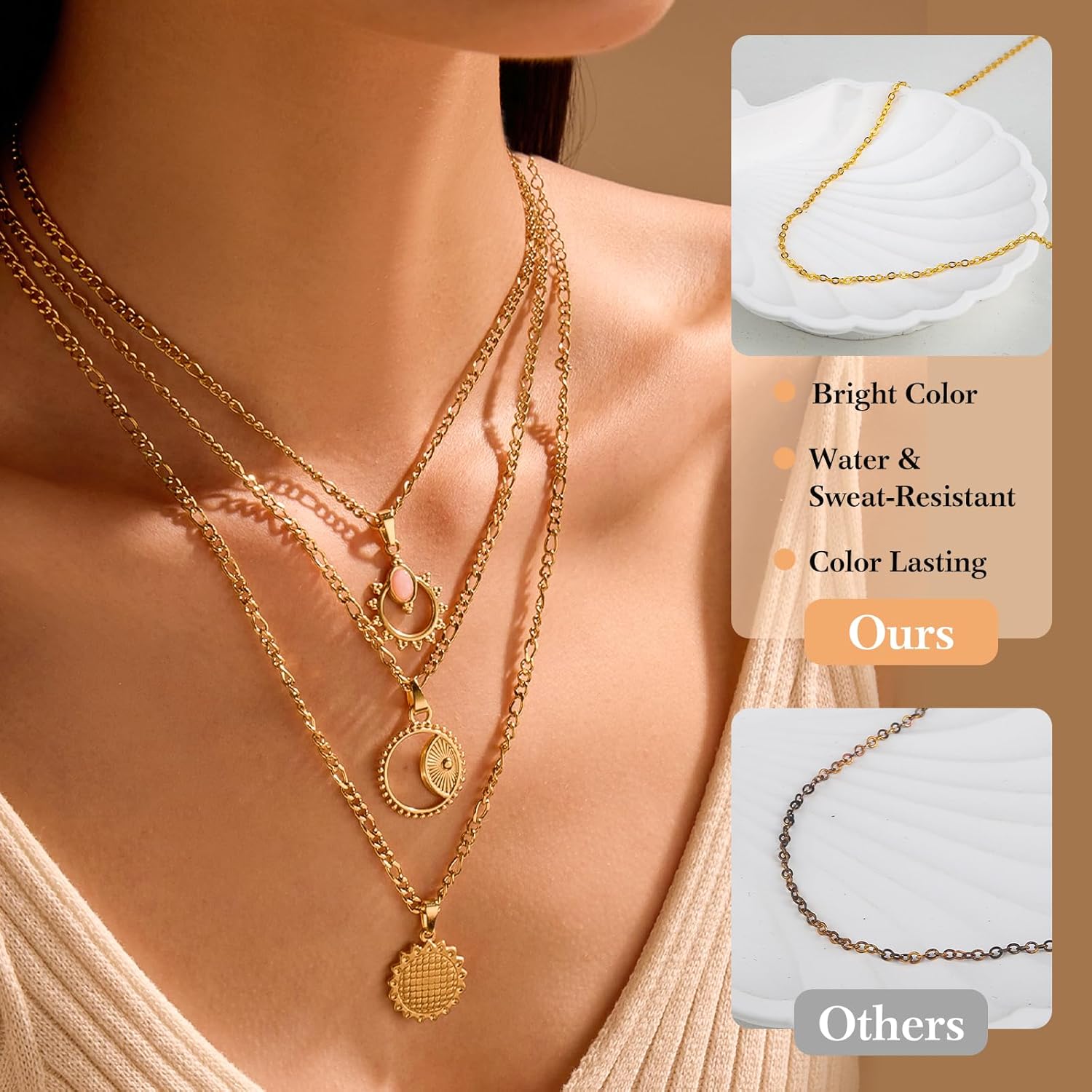 18k Gold Necklace Chains for Jewelry Making, 52.5 Feet 8 Rolls Bracelet Chains for DIY,6.5 Feet Each Style, Gold Plated Chain with Jump Rings/Lobster Clasps/Connectors - Image 3
