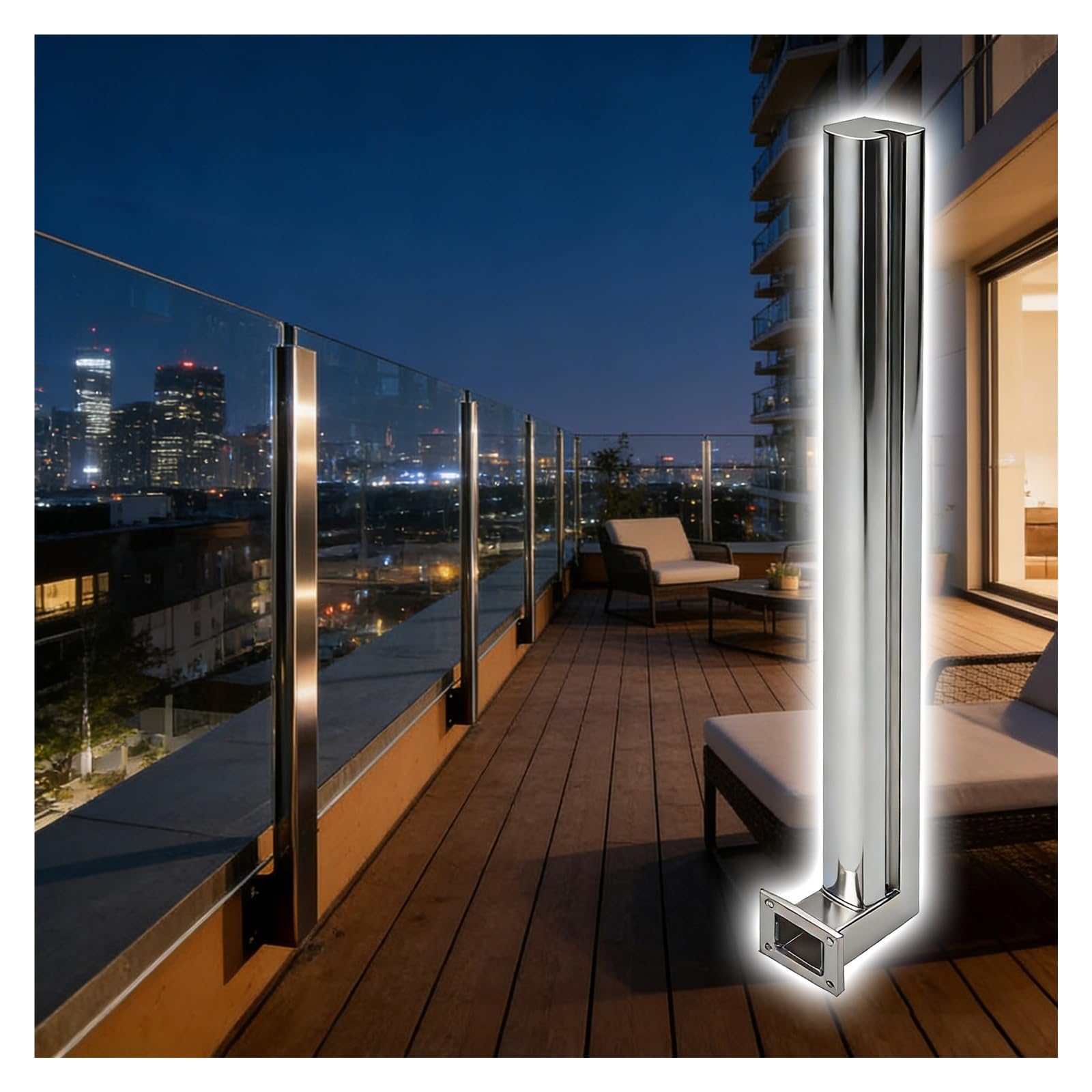 Columna de barandilla Slish de 75 cm con diseño arquitectónico de montaje lateral