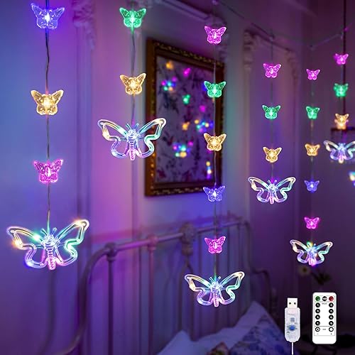 YOLIGHT Butterfly Curtain Lights for Bedroom 9.8ft LED Twinkle Fairy