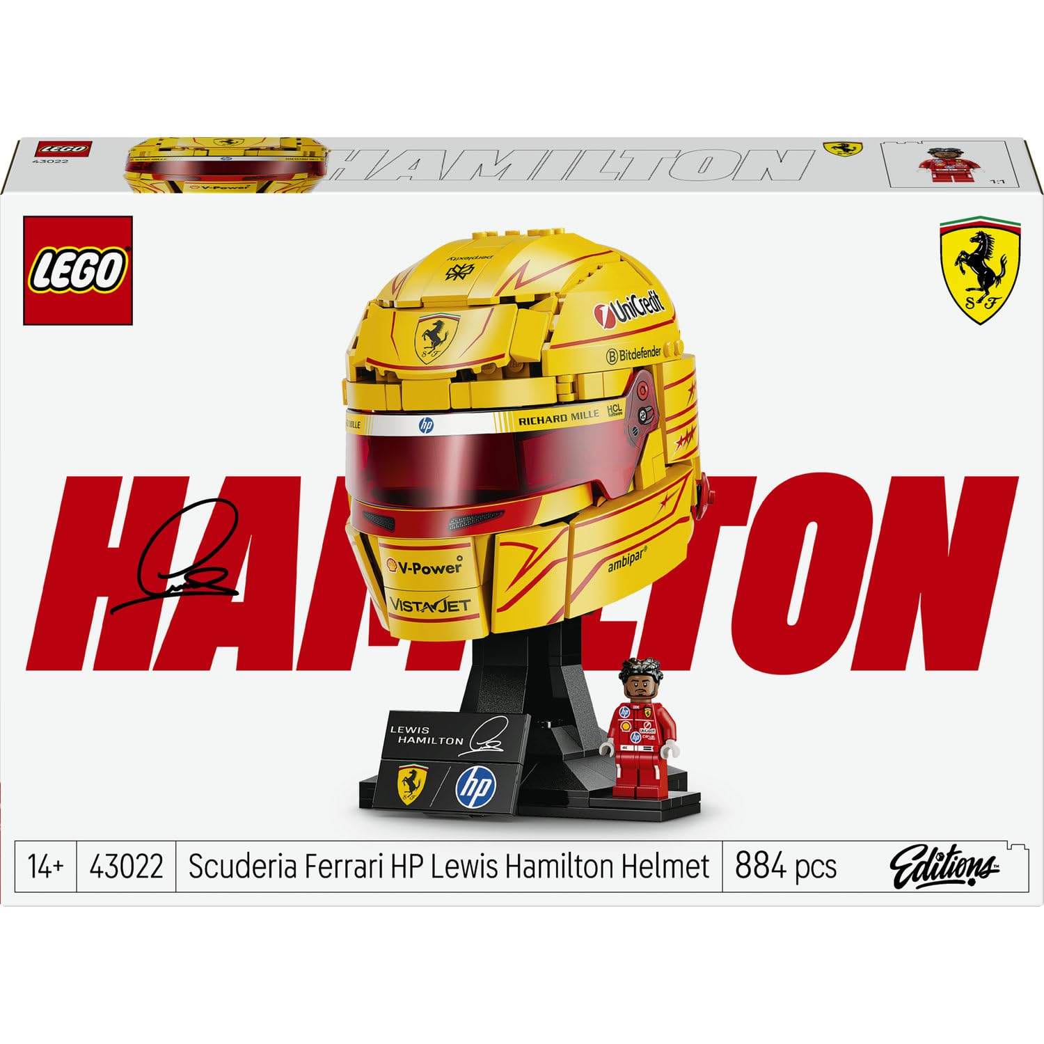 LEGO Editions Scuderia Ferrari HP Lewis Hamilton Helmet 43022 | Set for 14+ Year Old Boys & Girls, Display Model Kit, Collectible Minifigure, Formula 1 Merchandise, Gift Idea, 884 Pieces