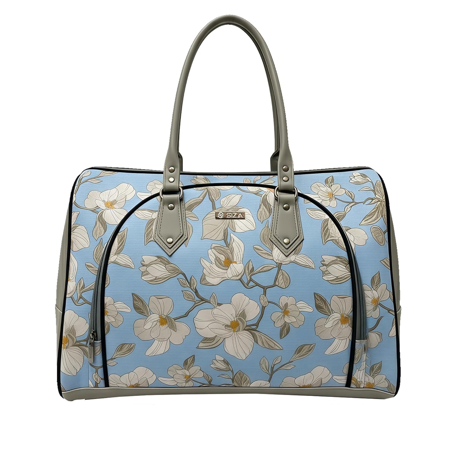 siza Floral Travel Duffle Bag for Women, Spacious Overnight Weekender Handbag with Full Zip Top, Front Zipper Pocket, Reinforced Handles & Faux Leather Trim (Sky Blue Floral)-picture-16