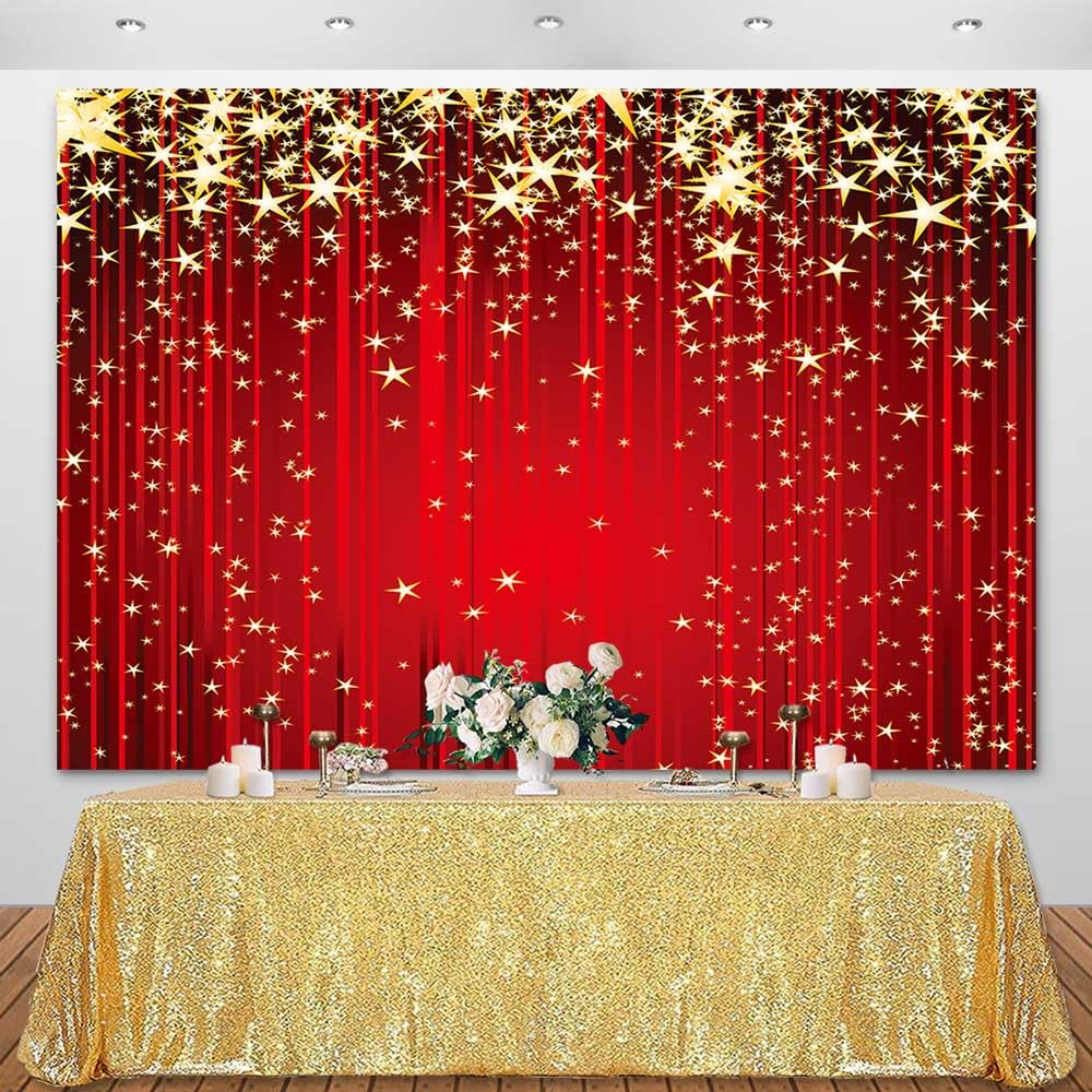 Sensfun Roter Vorhang, goldener Sternenhintergrund, roter Teppich, glitzernde Sterne, Weihnachten, Urlaub, Fotografie, Hintergrund, VIP, Hollywood, Party, Hochzeit, Geburtstag, Dekorationen, Banner,