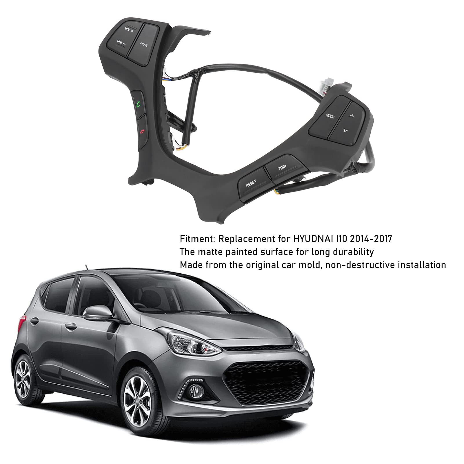 Interruttore di controllo del volante, nero, ricambio per I10 2014-2017, plastica tecnica durevole, facile installazione, 1 unità