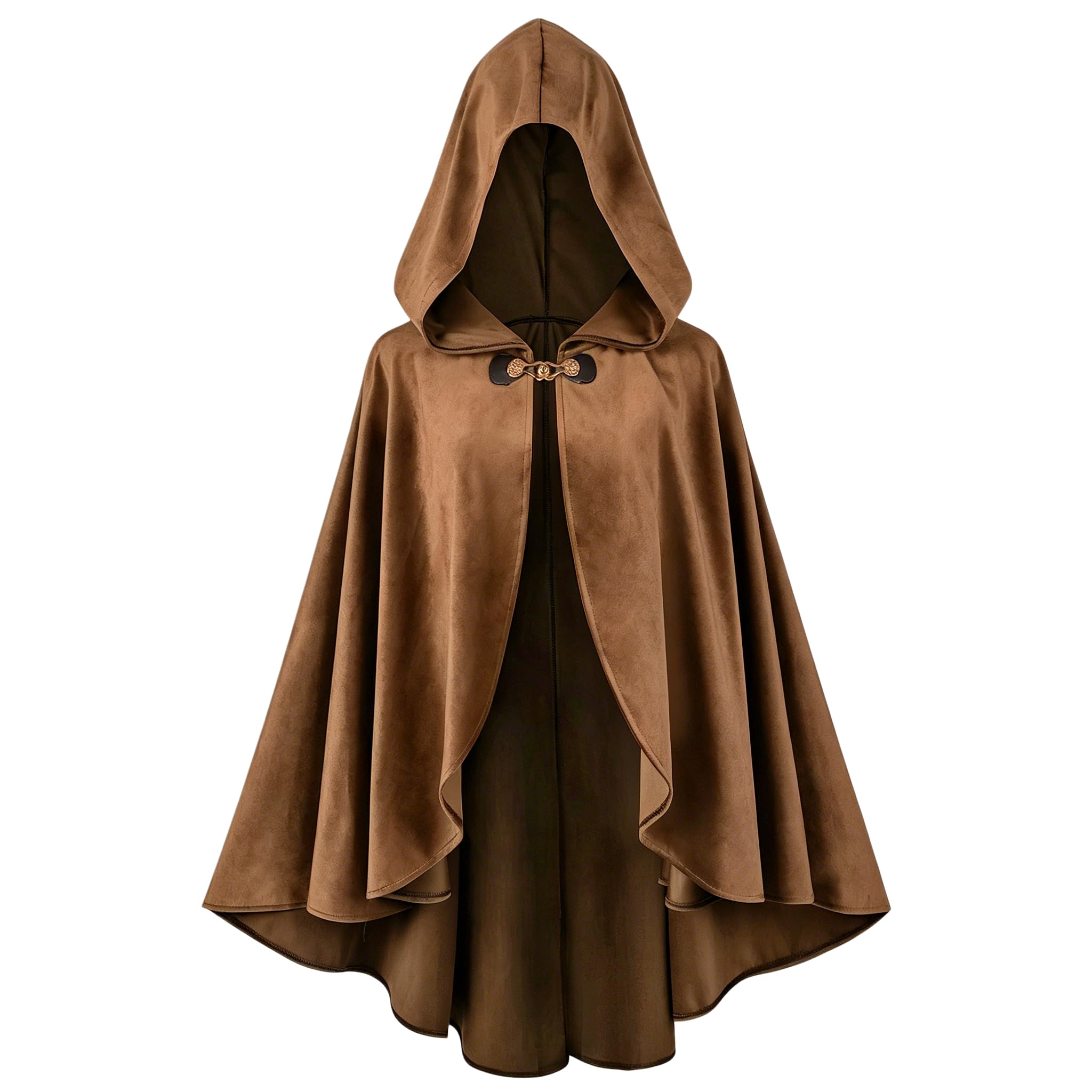 kasahara Renaissance Hooded Cape Midi Medieval Clothing Cape Men Women Fairies Witch Coat Cape Adult Vampire Viking Costumes Halloween Carnival LARP (Brown, 100 cm)