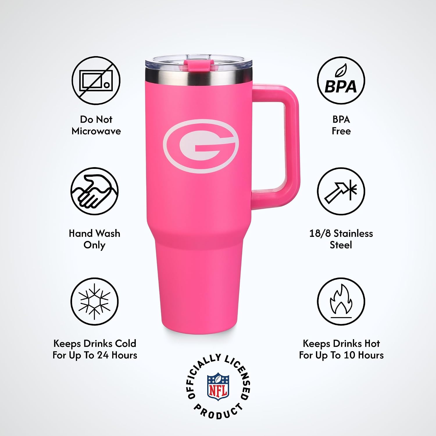 The Memory Company Officially Licensed NFL - Green Bay Packers 40oz Pink Game Day Tumbler with Team Logo