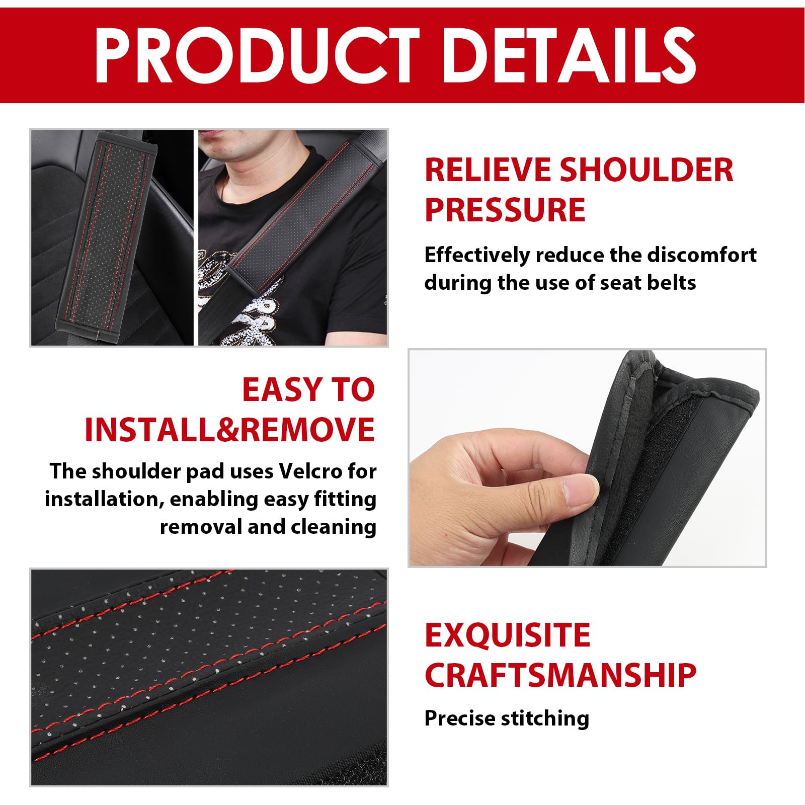 Nakładka na pas samochodowy dla dzieci i dorosłych, miękka wyściółka pasa bezpieczeństwa ze skóry z mikrofibry, ochrona karku i obojczyków – 2 sztuki w kolorze czerwonym, do samochodu, ciężarówki