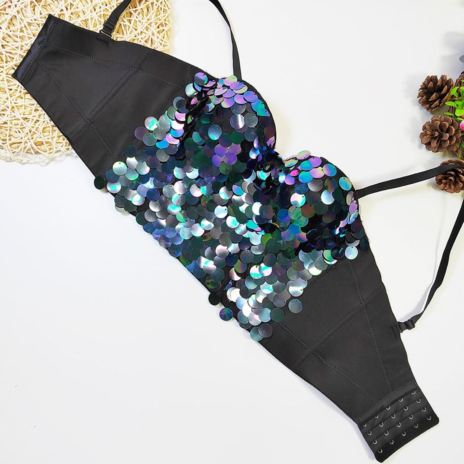 Women's Sequin Glitter Corset Bustier Camisoles Sexy Spaghetti Strap Sleeveless Crop Cami Top Club Party Coin Bras