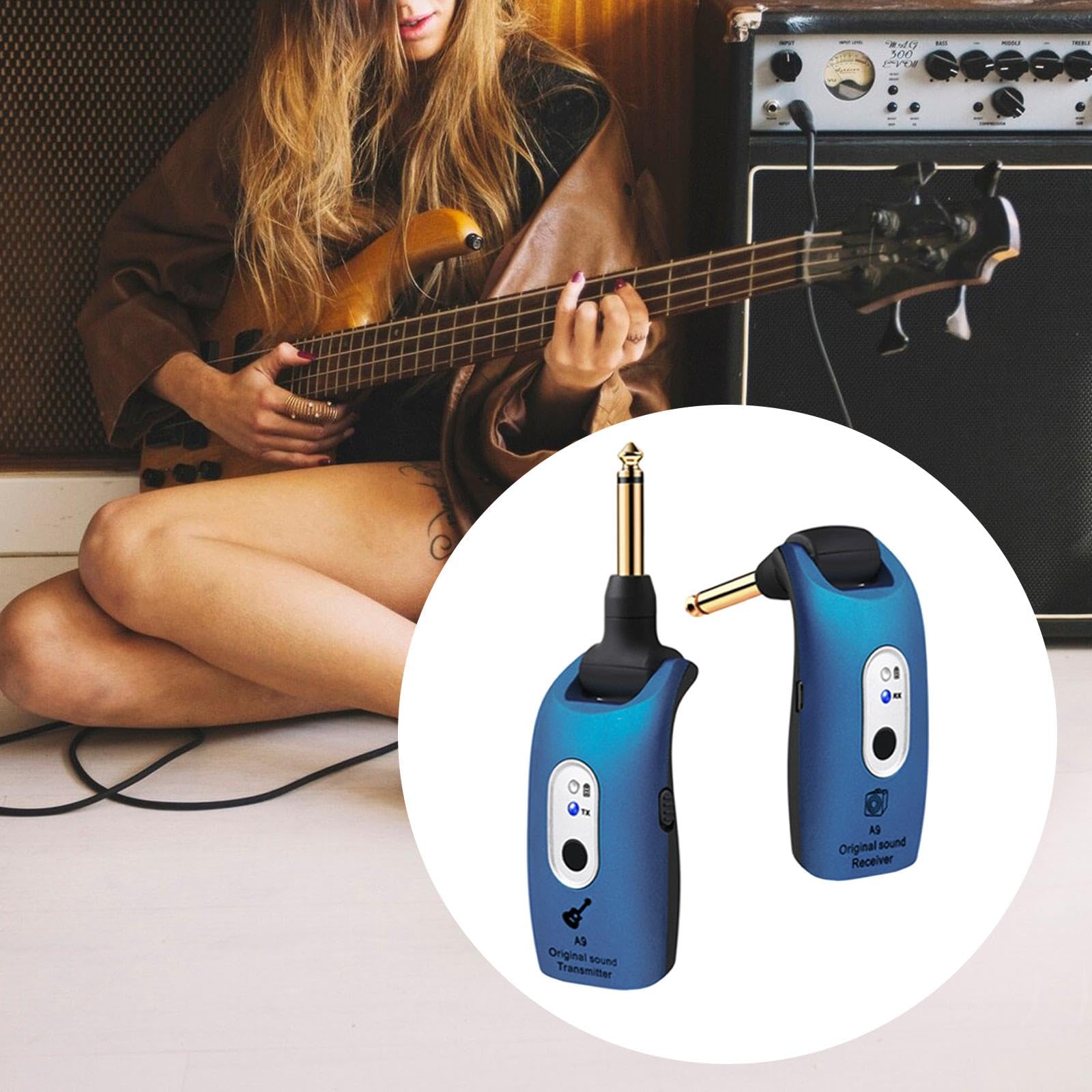 Transmetteur Récepteur Sans Fil Kit Émetteur Récepteur Guitare Électrique Accessoires Musicaux Rechargeables Fonction Plug And Play Transmission, Bleu