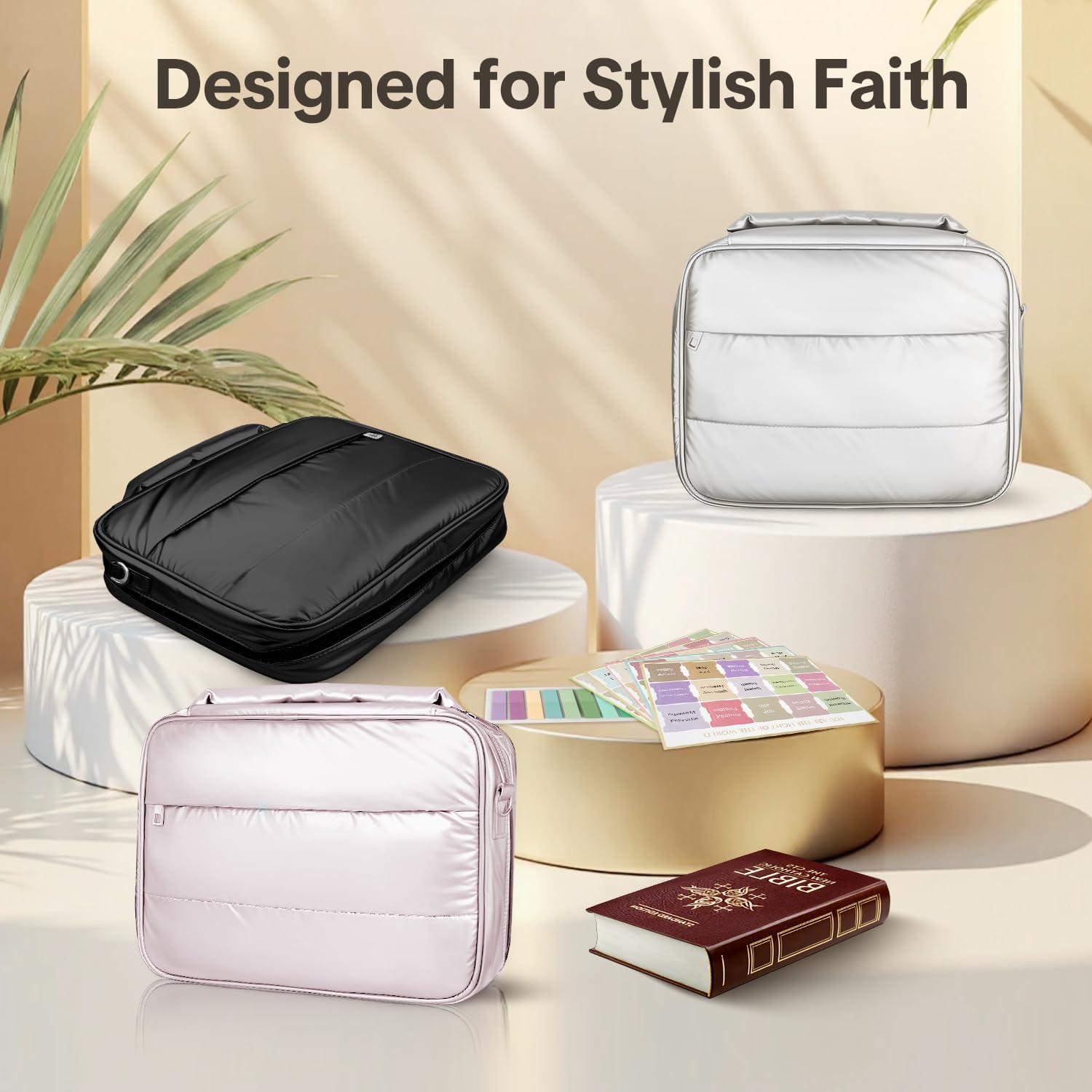 Bible Bag with Study Supplies,Waterproof Bible Cover,Bible Accessories,Bible Cover Case for Women,Girls Bible Case,Bible Carrying Case for Women,Bible Covers for Girls,Bible Book Cover- Pink