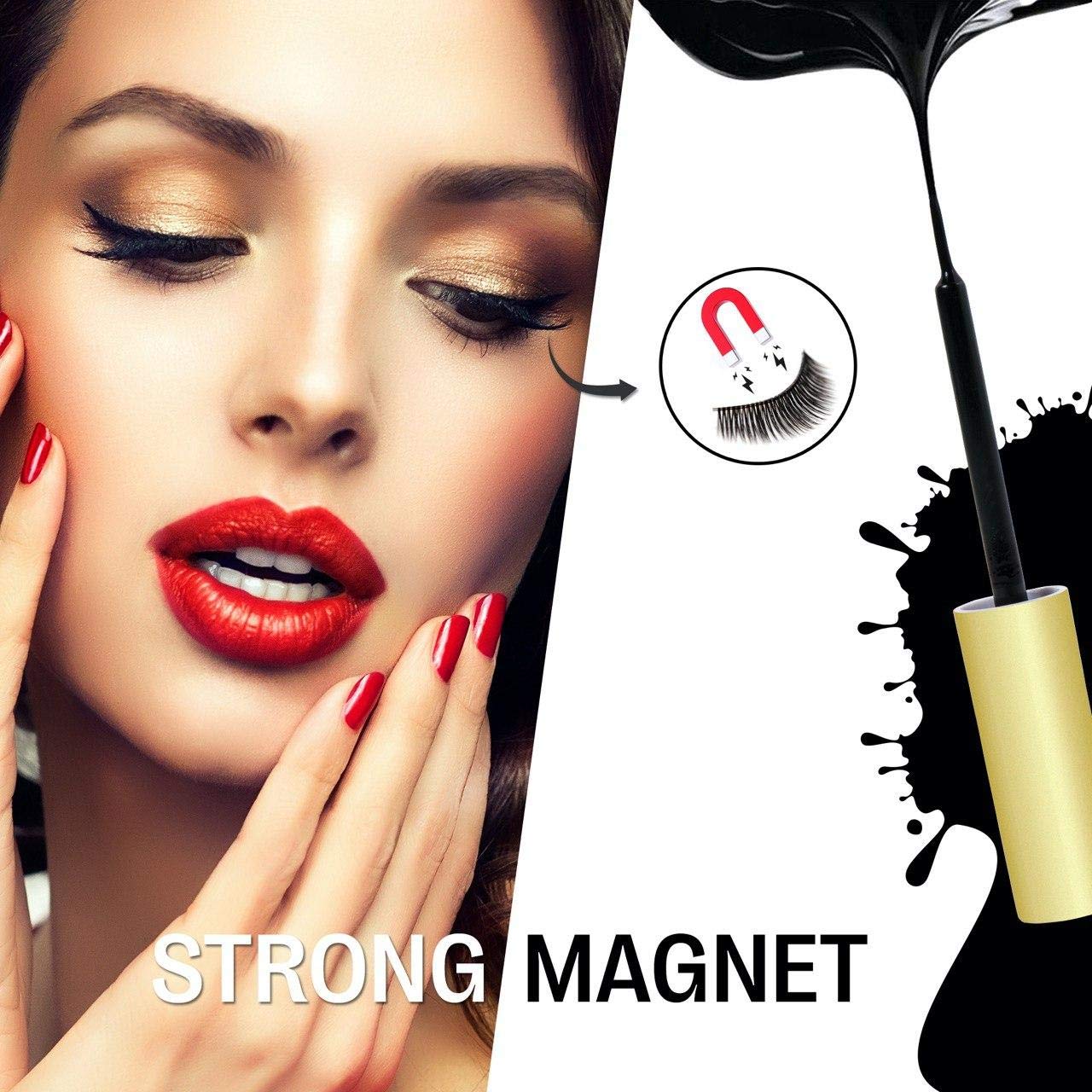 Magnetic Eyelashes With Eyeliner Kit, Reusable, Cuttable, Waterproof Sweat-Proof, Smudged Free, Natural Glamorous Looking For All Occasions, 5 Pairs