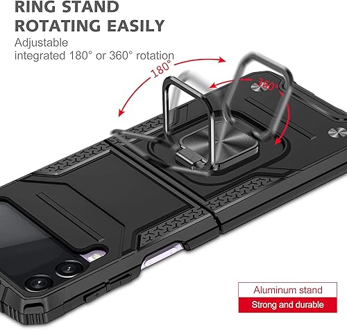 Miniatura 6 de Asuwish Funda de teléfono para Samsung Galaxy Z Flip 4 5G 2022, soporte de anillo delgado, híbrido, protector móvil, soporte para niños, niñas,