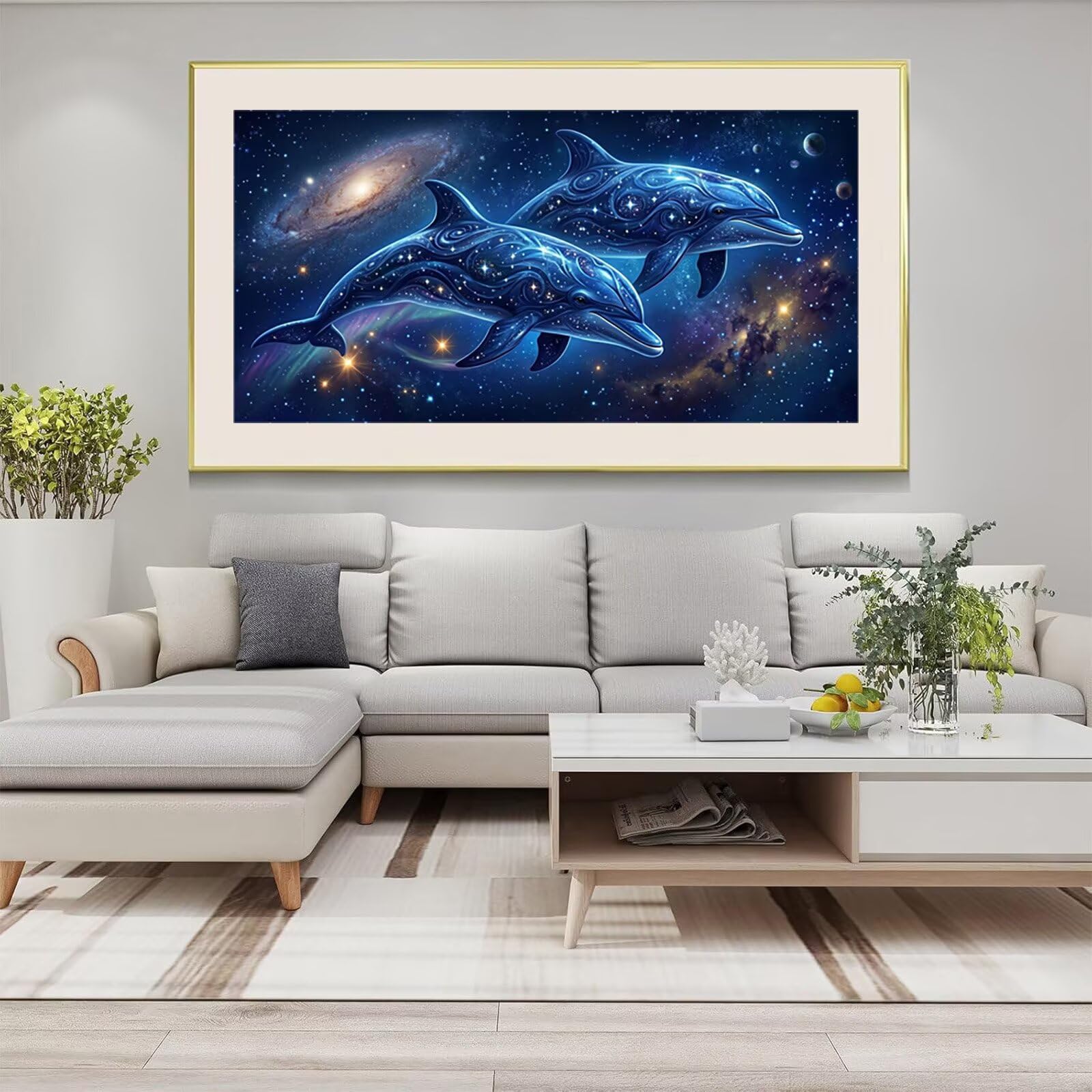 Diamond Painting Delphin, Sternenhimmel Diamond Painting Erwachsene, 5D DIY Vollbohrer Diamanten Paint by Numbers, Kreatives für Erwachsene für Home Wand Deko, Geschenke für Frauen, 60x120cm, Cod-908
