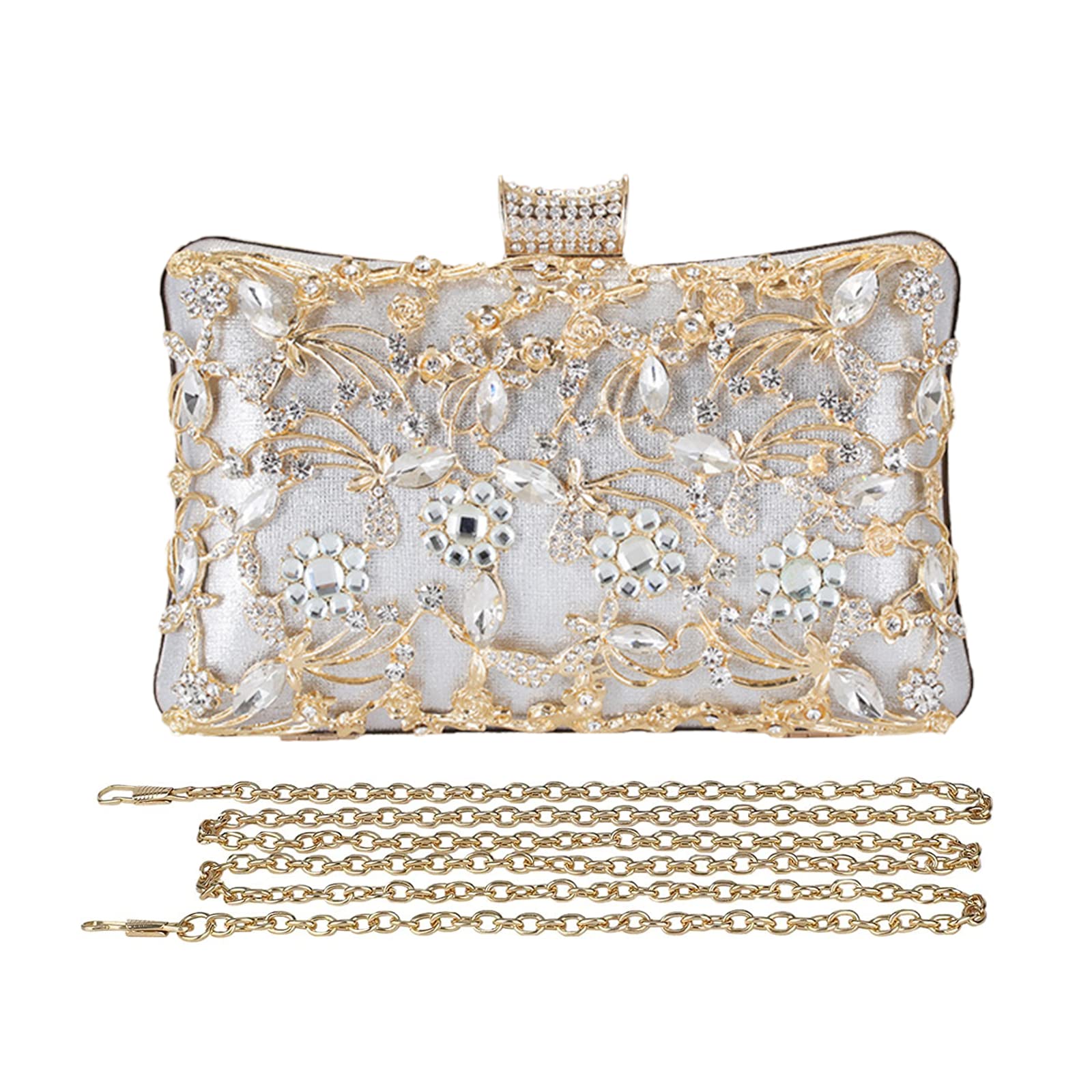 CORIOS Bolsa de Noche para Mujer Diamantes de Imitación Clutch Bolso de Fiesta Bolsos Bandolera con Cadena Bolso de Hombro para Fiesta de Graduación Banquete Boda Plata
