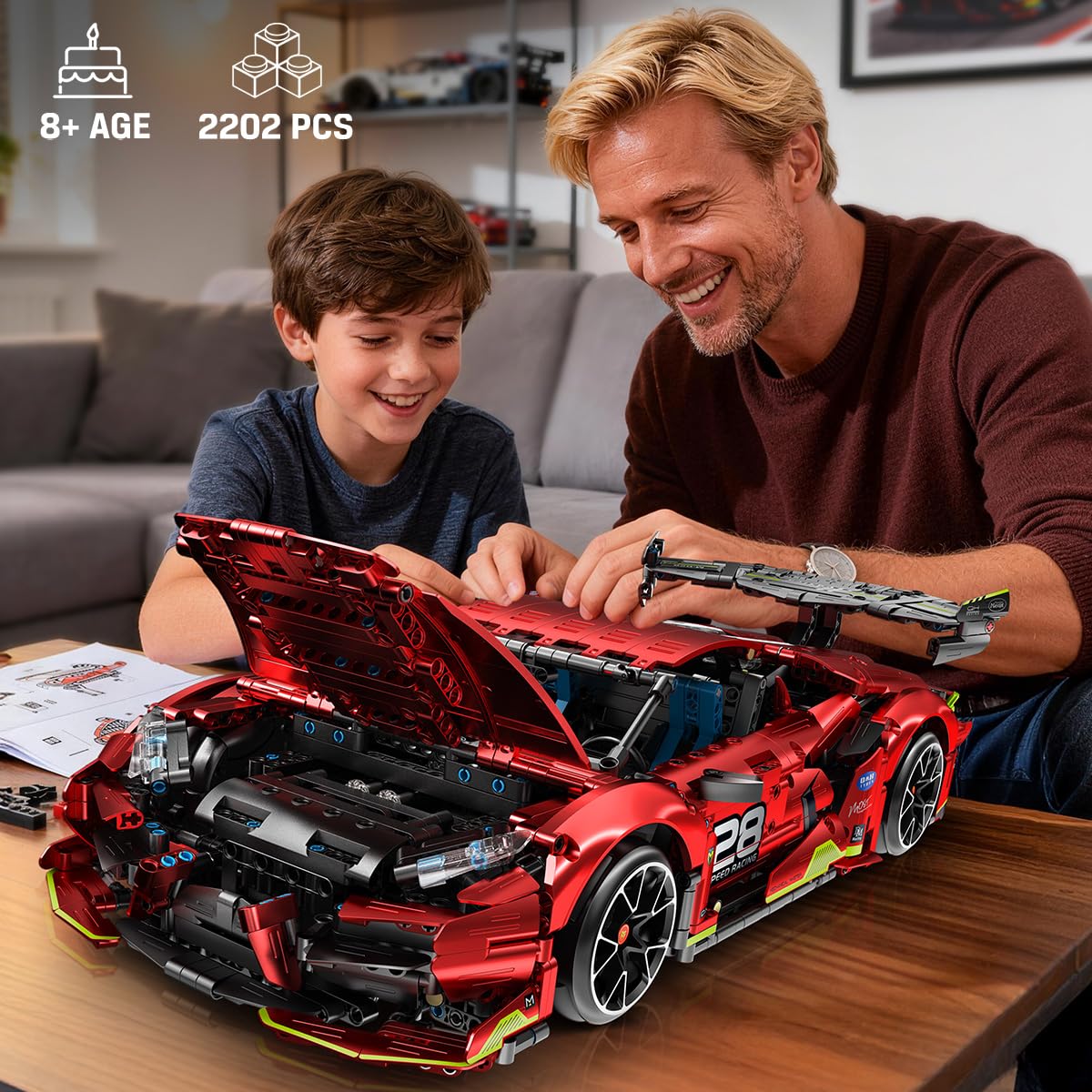 HOGOKIDS Technik Ferngesteuerter Auto Bauspielzeug - 1:10 Skala 2202 Teile Rennauto Bausatz, 2.4 GHz Aufladbarer Drift Racing Car Modellauto für Kinder Jungen Erwachsene Männer Geburtstagsgeschenk
